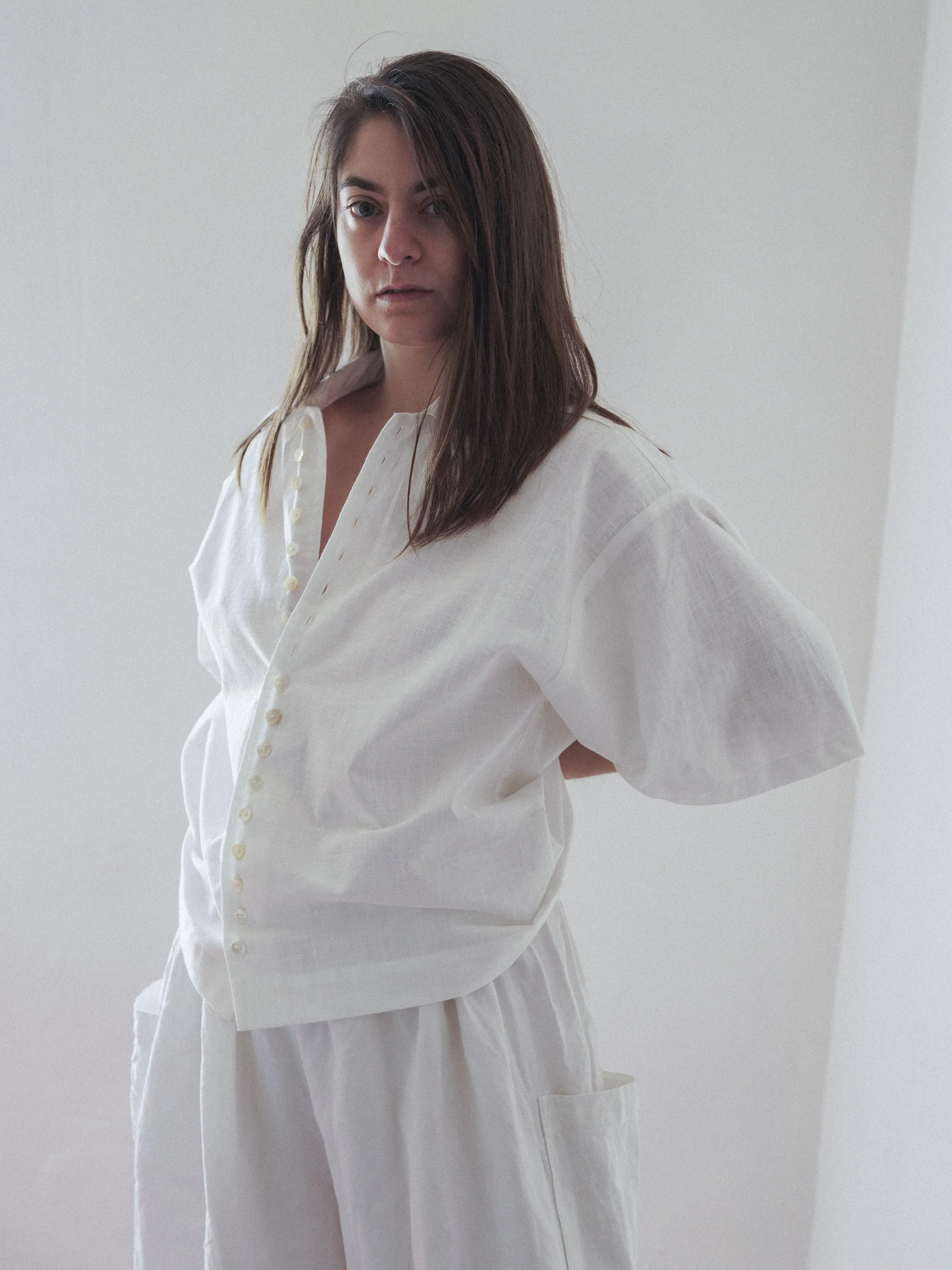 Oversized boxy cotton unisex camp shirt - white - organic cotton