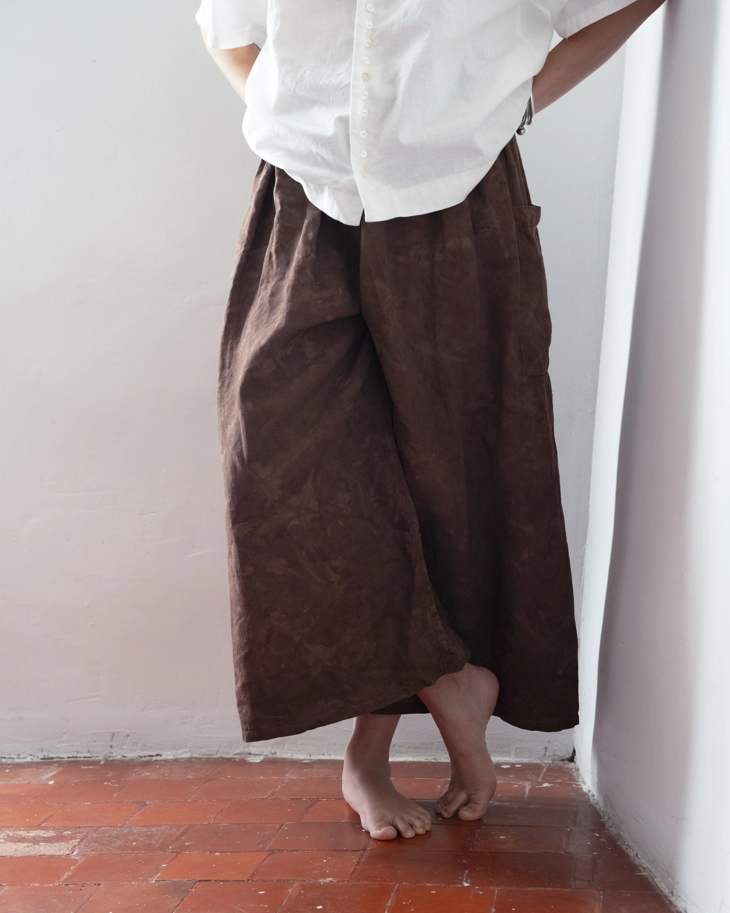 XTRA WIDE LEG  PANTS - LINEN - CHOCOLATE - S/M