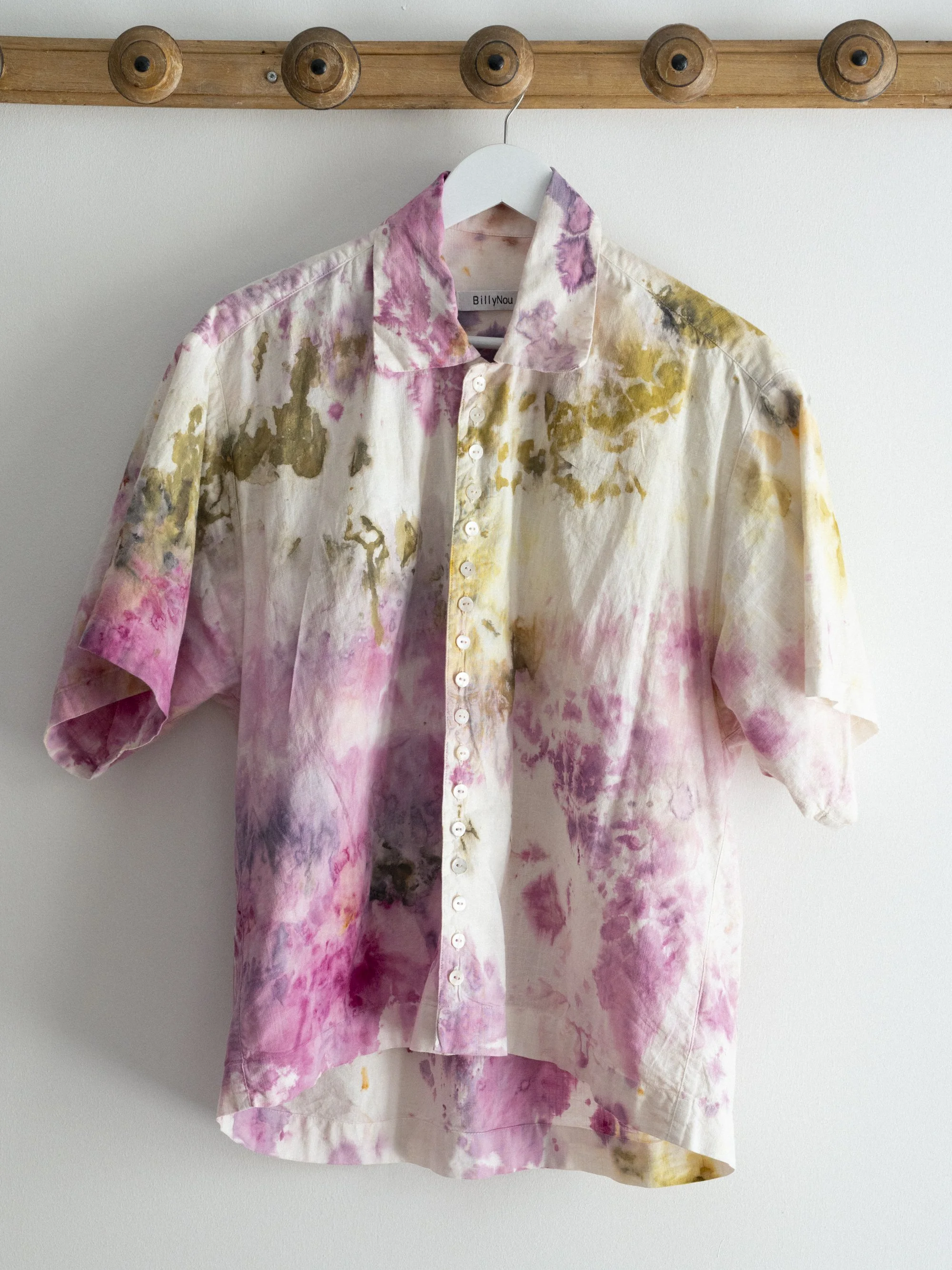 Oversized boxy cotton unisex camp shirt - naturally ice dyed - organic cotton - L
