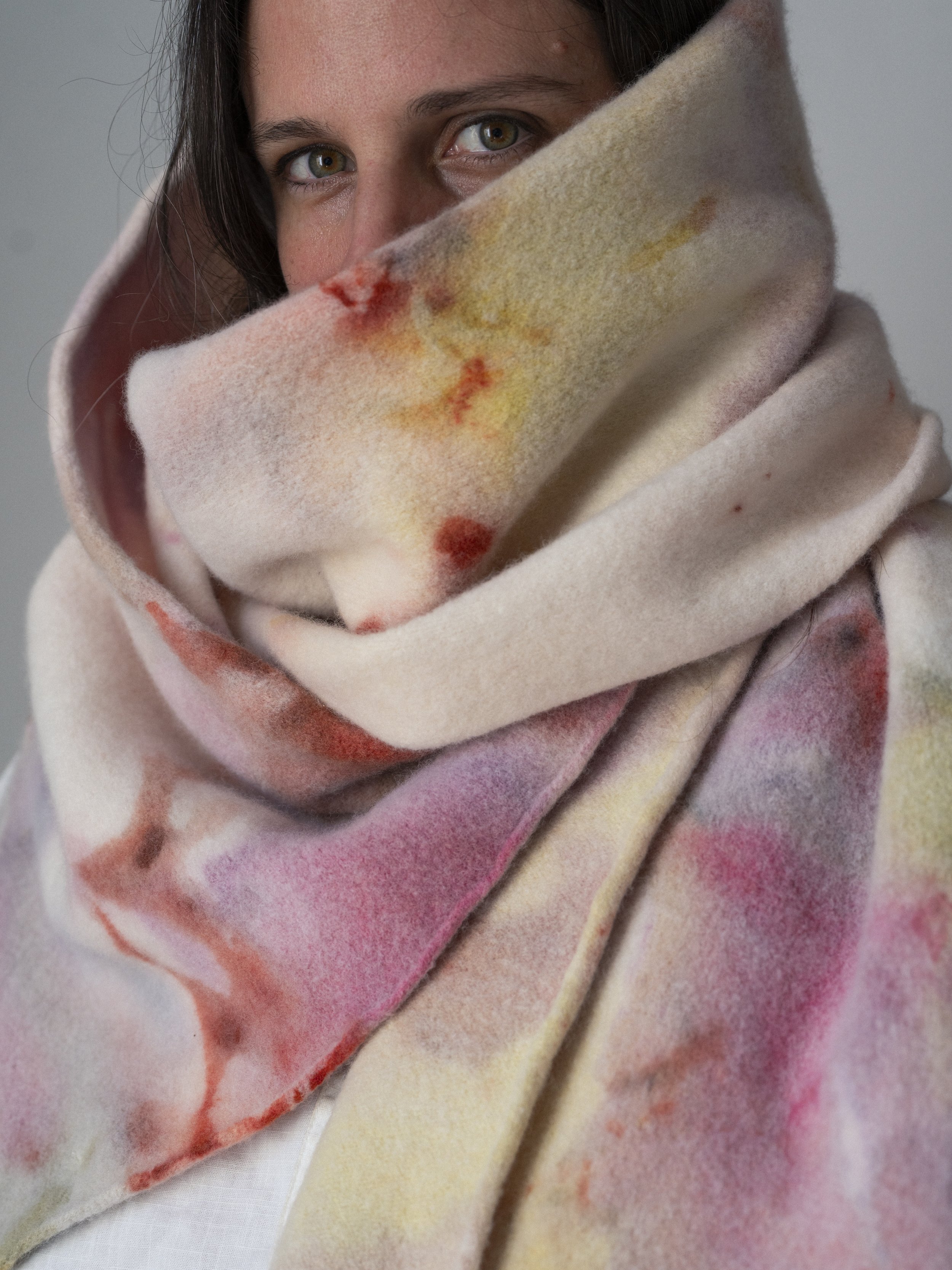 Knitted lambswool big scarf 5 / felted and naturally dyed  / 100% lambs wool