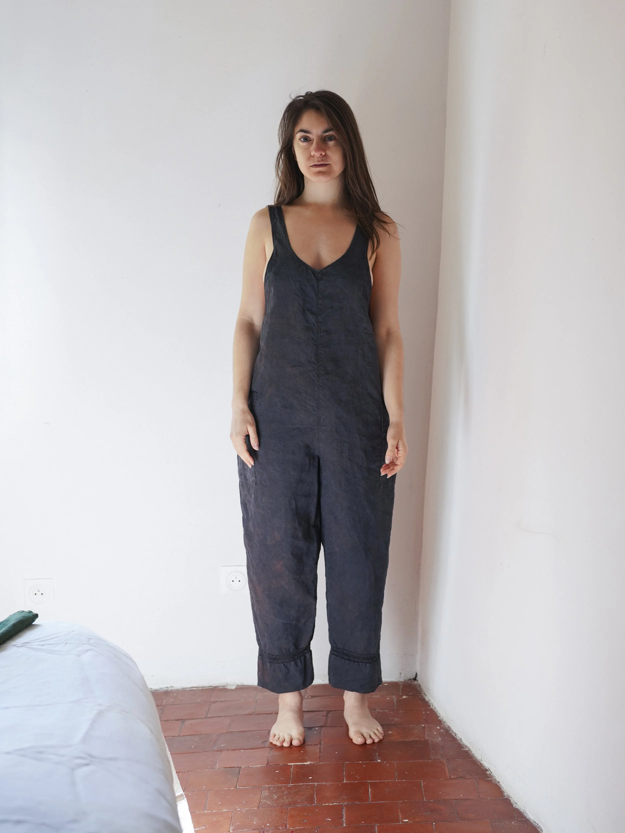 Original overalls - black - naturally dyed with indigo, madder and cutch- vintage linen - xs/s