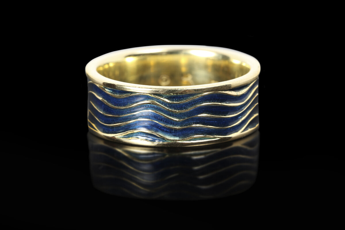   Royal blue enamel and 18ct New Zealand Gold   $2890.00 – Available tax free 