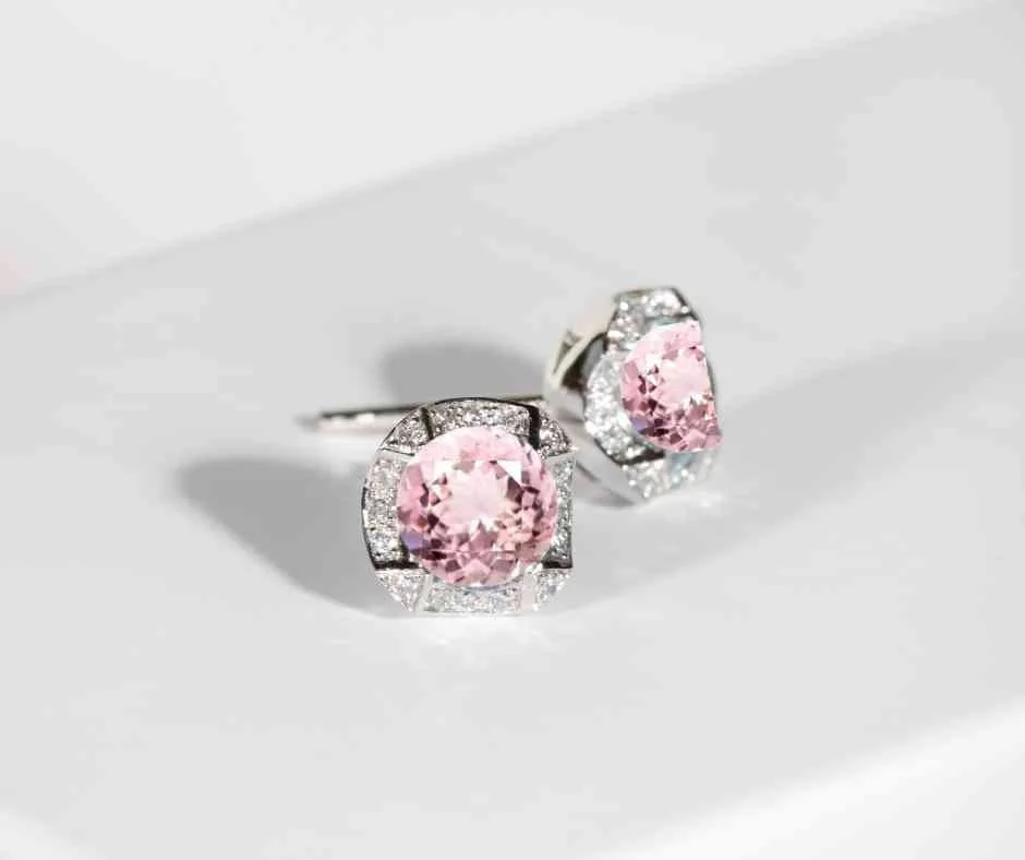 Morganite & Diamond Studs, with our signature scalloped edge.