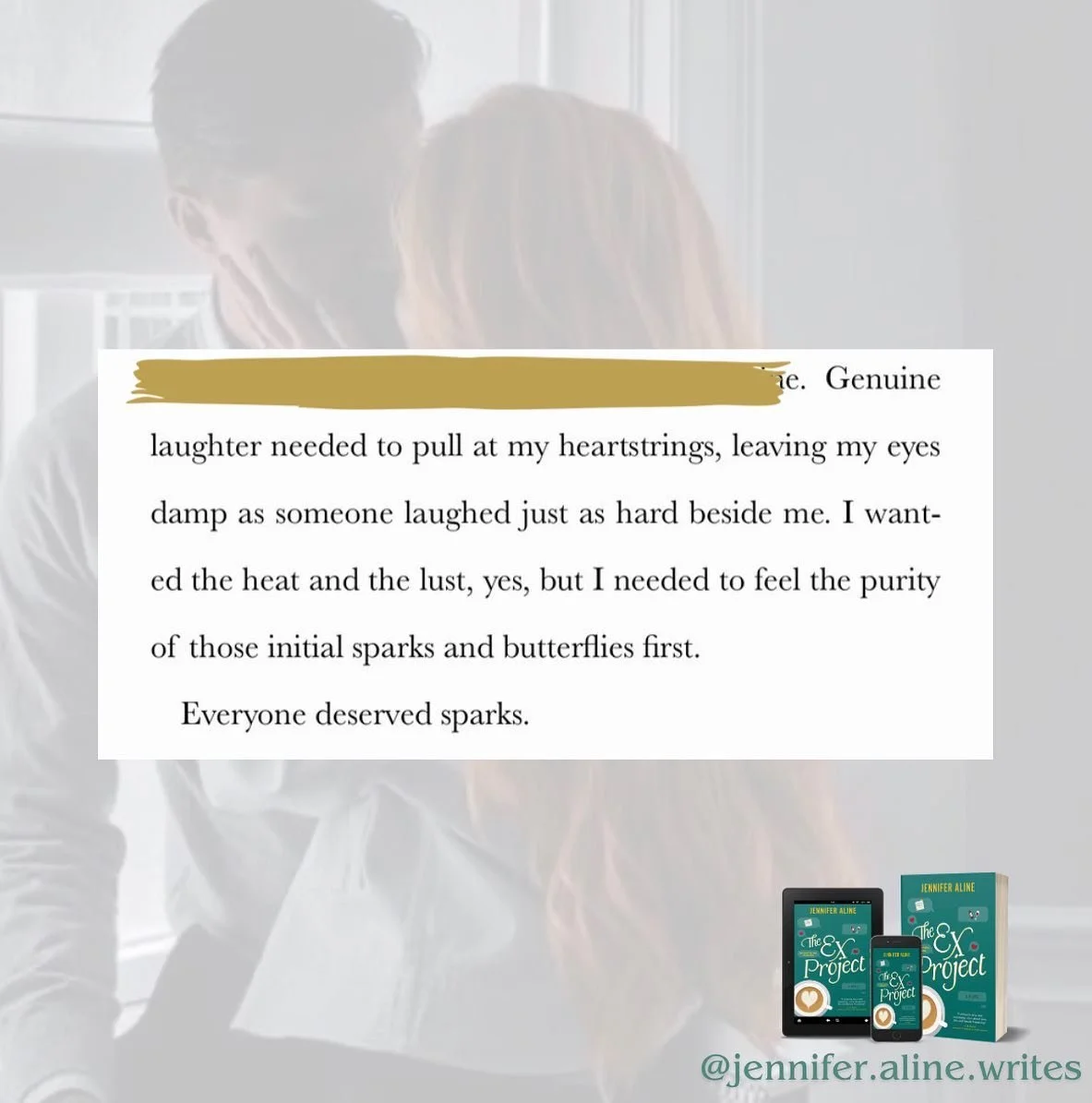 💬 &ldquo;Everyone deserved sparks.&rdquo; 💬

THE EX PROJECT has such a mix of cheesy romantic elements and spicy romantic elements all mixed into a women&rsquo;s fiction story. The two main characters&mdash;Fern and Emmie&mdash;face very different 