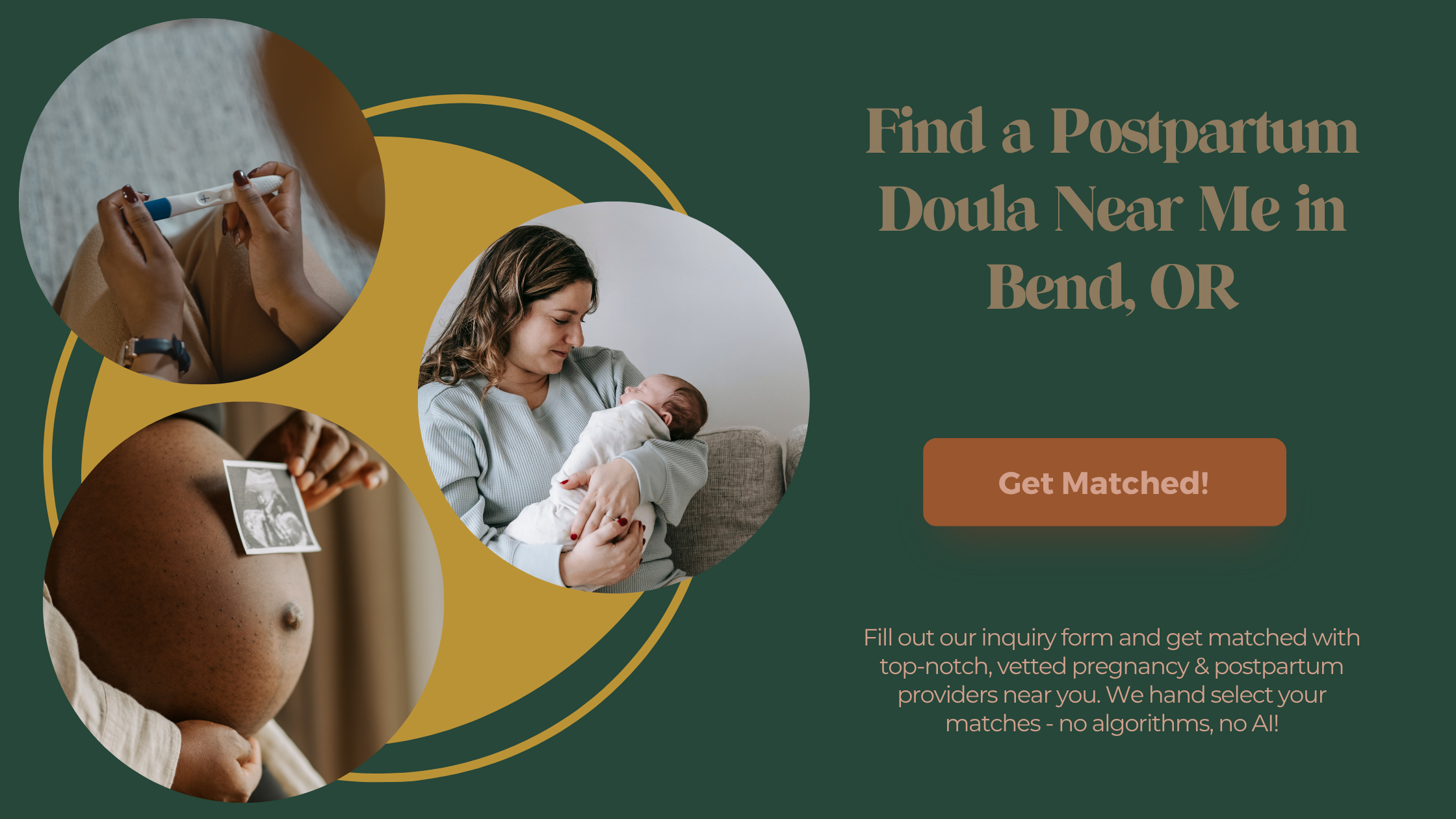 Inquiry form for postpartum doula support in Bend Oregon. Stages of parenting photos.