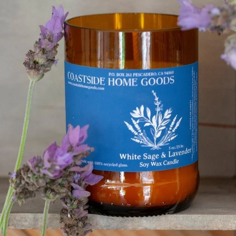 Recycled Glass White Sage &amp; Lavender Soy Wax Candle