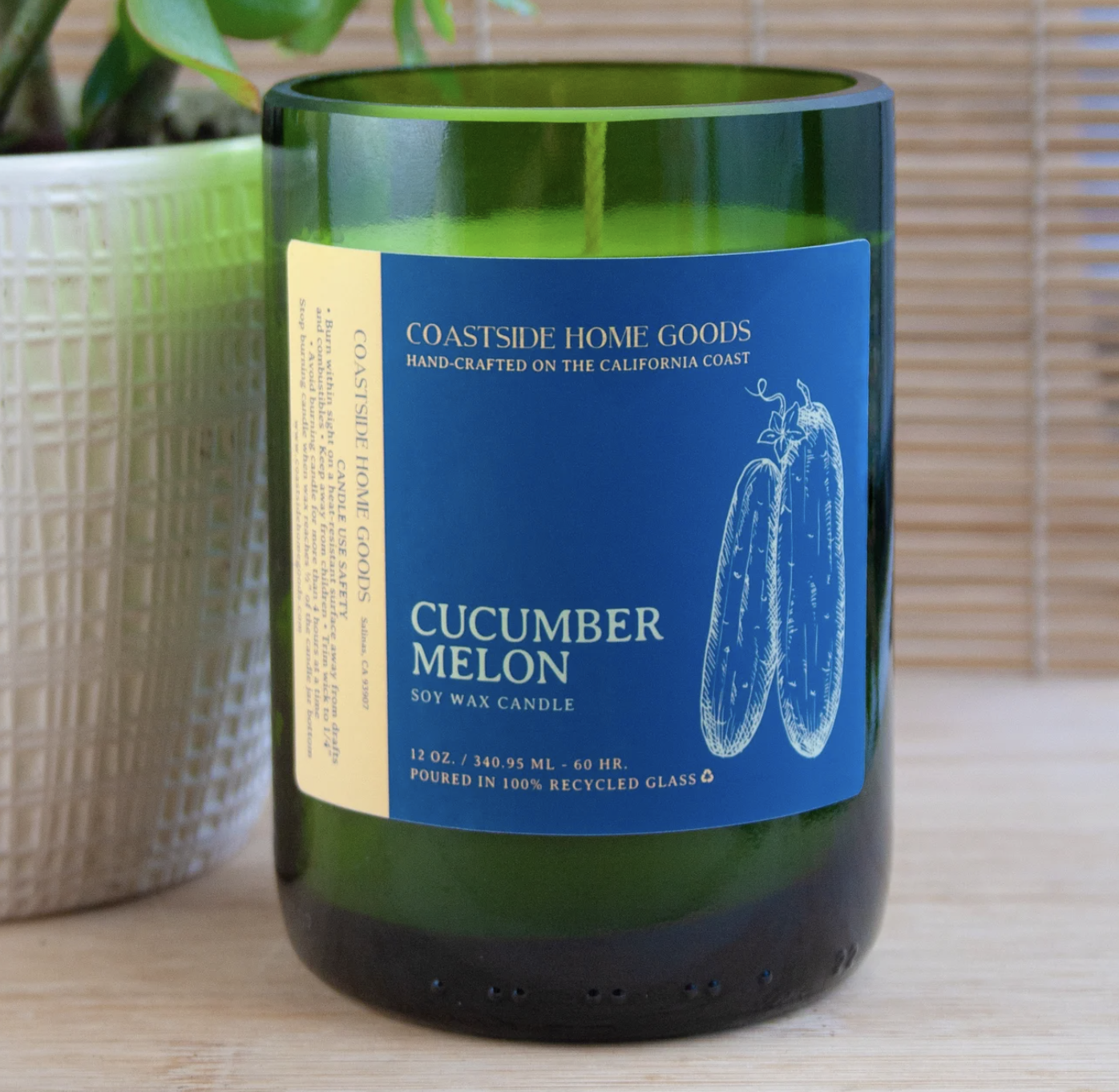 Recycled Glass Cucumber Melon Soy Wax Candle