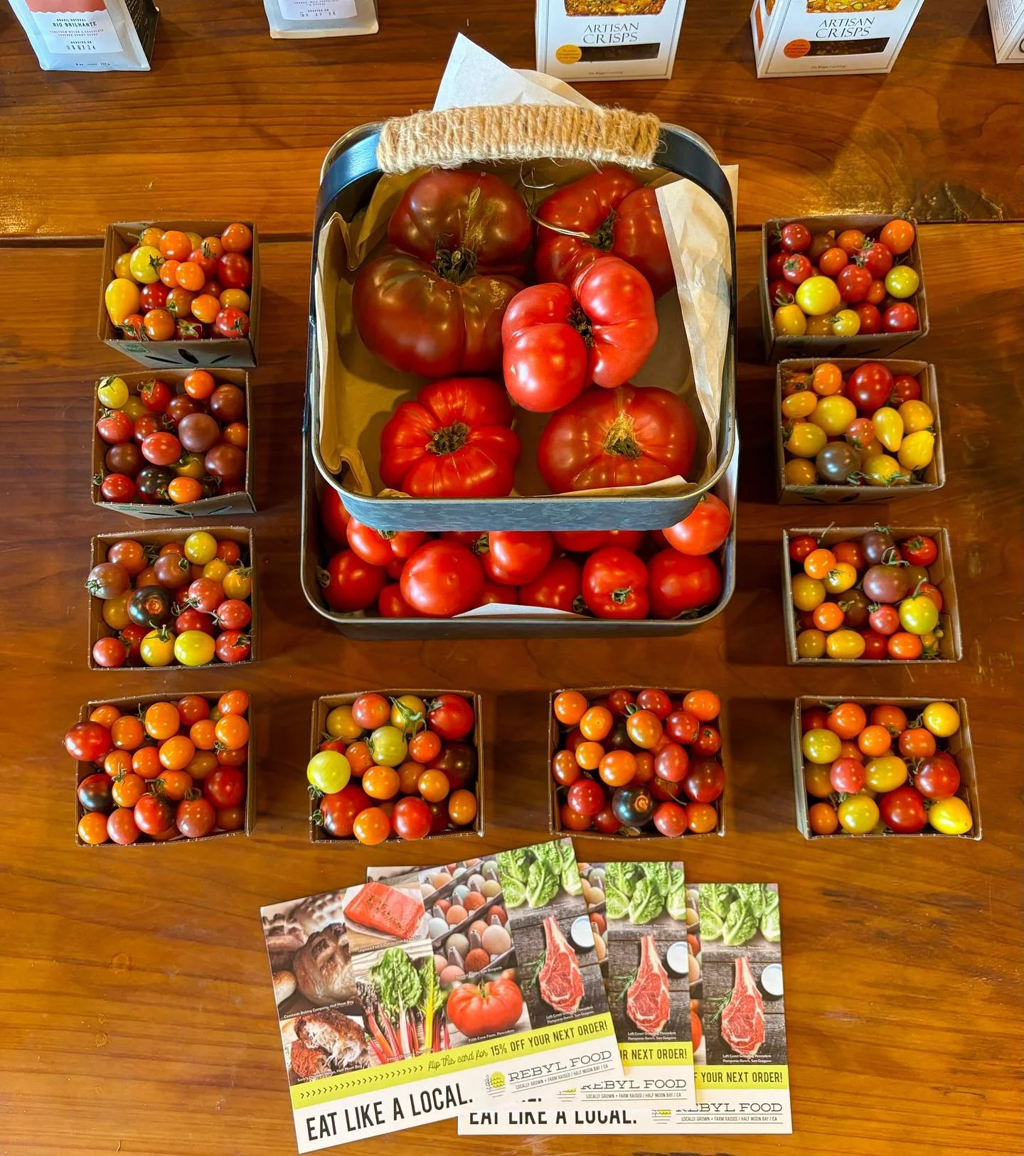 Beautiful LOCAL tomatoes from our friends at @bluehousefarm. Now available at the shop and online at REBYLFood.com