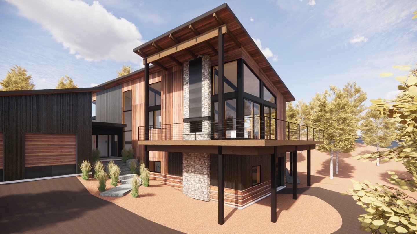 New renderings for our William's Residence. This home is nestled on a hilly site and is surrounded by aspen and picturesque cliff faces in North County, near Purgatory Ski Resort. The layout includes a 3 bedroom family residence with a wood shop, ove