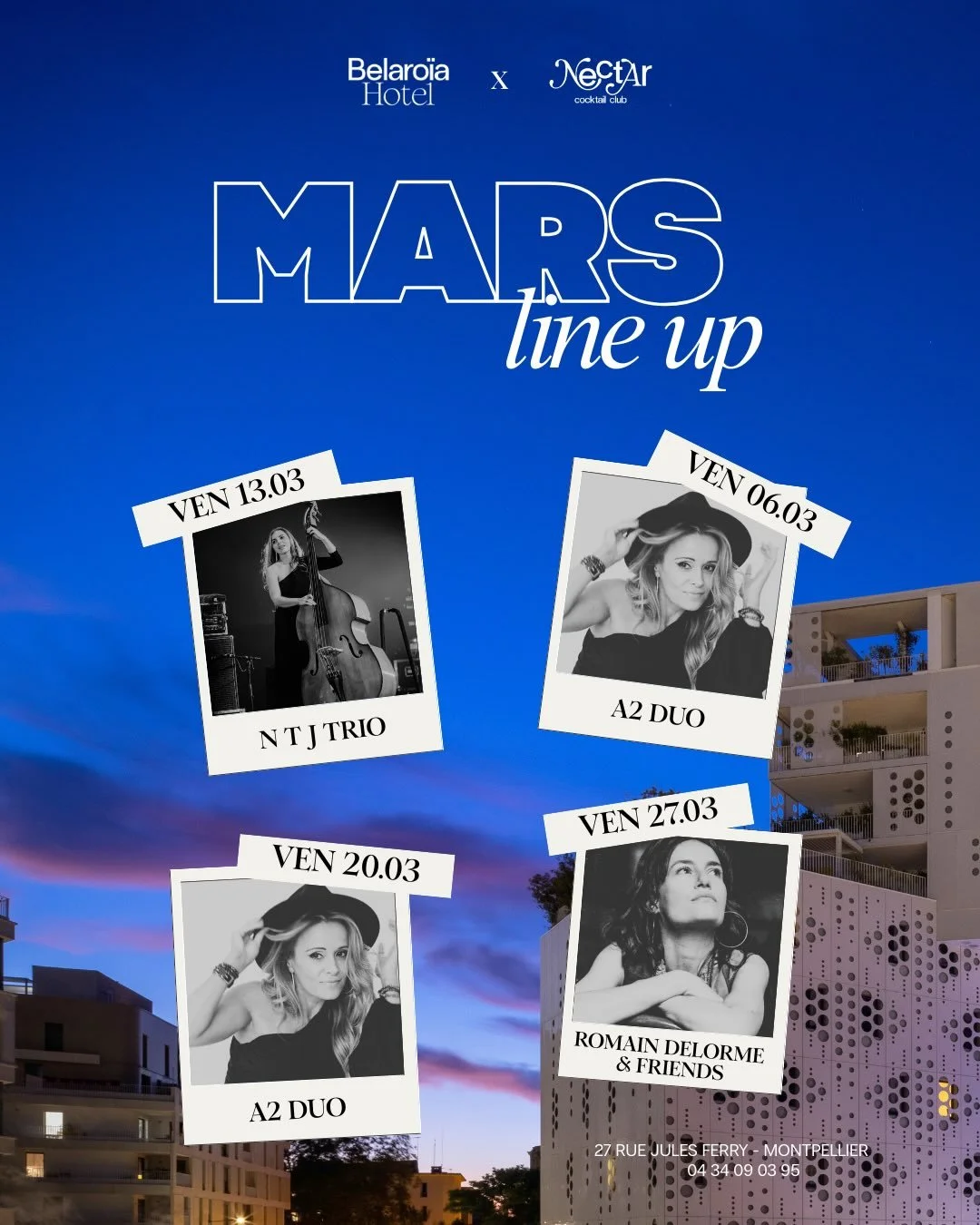 🎷 Vendredi soir, c&rsquo;est LIVE au @belaroia x @nectarcocktailclub ! Jazz &amp; Soul &agrave; fond, chaque semaine. ✨

🗓 6 &amp; 20 mars &mdash; A2 DUO
Audrey Guissous &amp; Rasheed Guissous : Piano &amp; Voix pour d&eacute;marrer le week-end en 