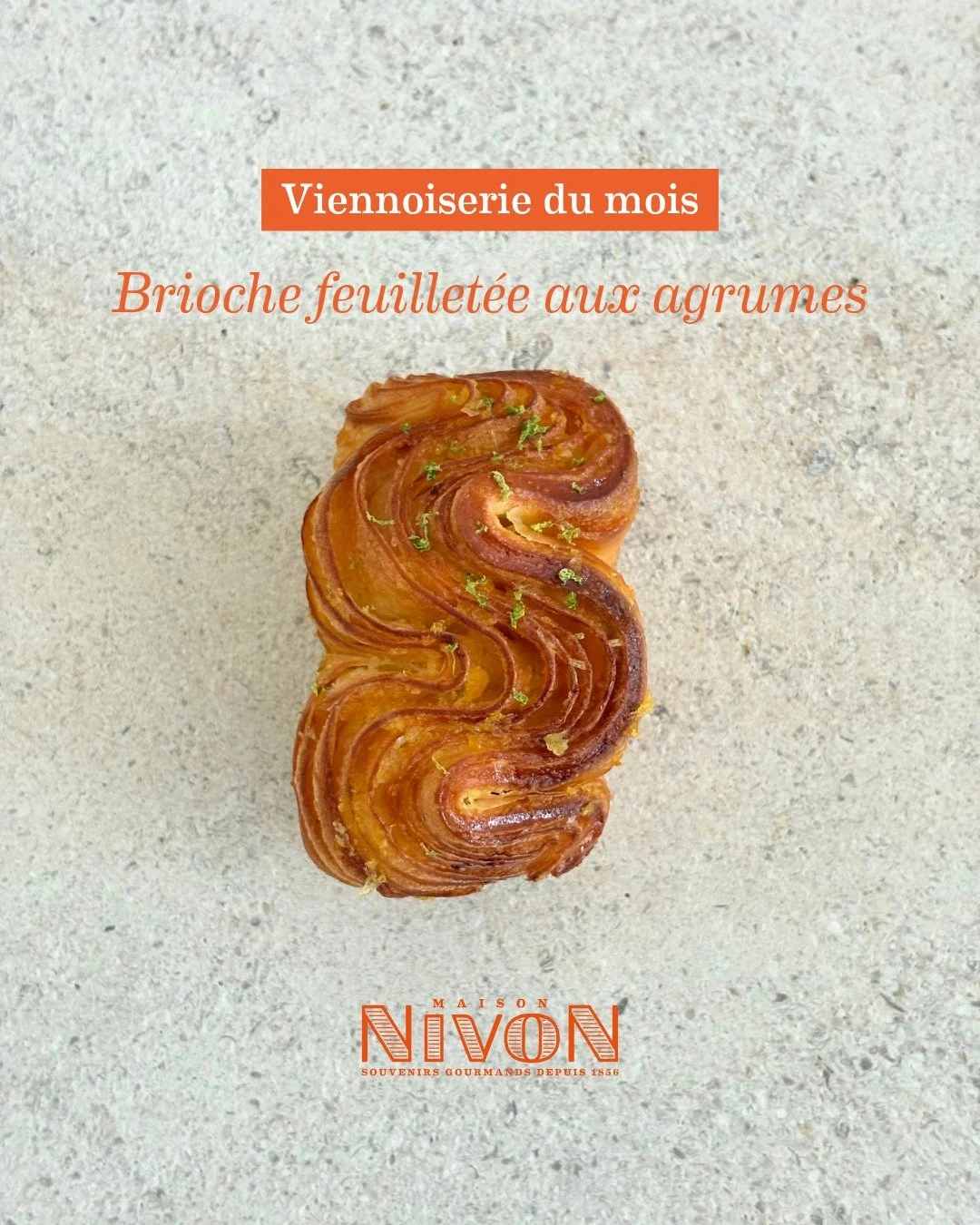 🥐 La viennoiserie du mois : Brioche feuillet&eacute;e aux agrumes

Une cr&eacute;ation lumineuse et pleine de fra&icirc;cheur ☀️
D&eacute;couvrez notre brioche feuillet&eacute;e g&eacute;n&eacute;reusement imbib&eacute;e d&rsquo;un sirop aux agrumes