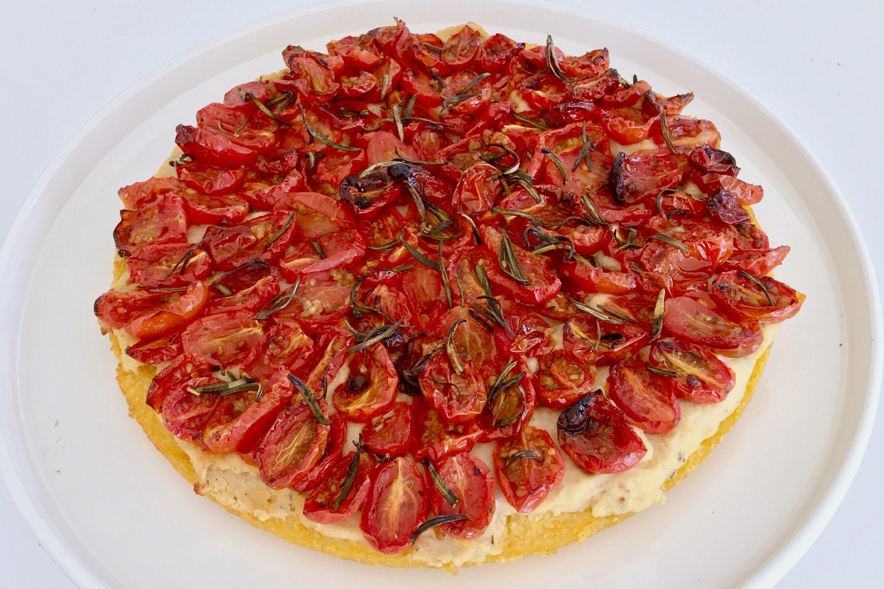 Tomato + White Bean Garlicky Polenta Pizza