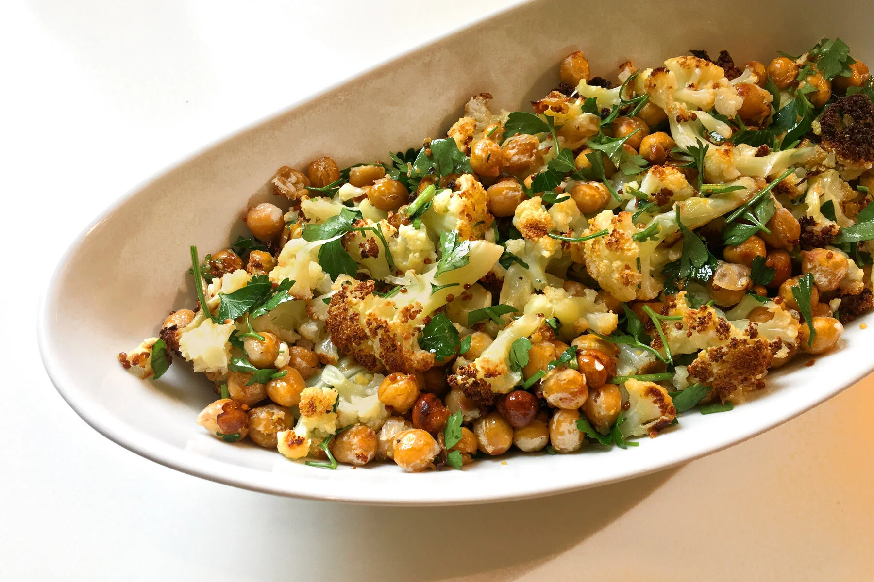 Roasted Cauliflower + Chickpeas + Mustard Dressing