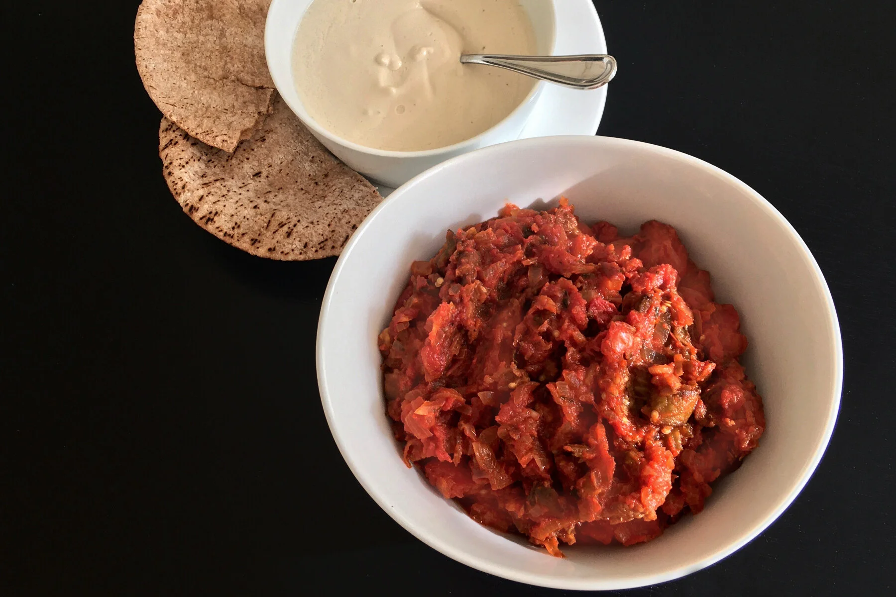 Eggplant + Tomato Mezze with Tahini "Yogurt"