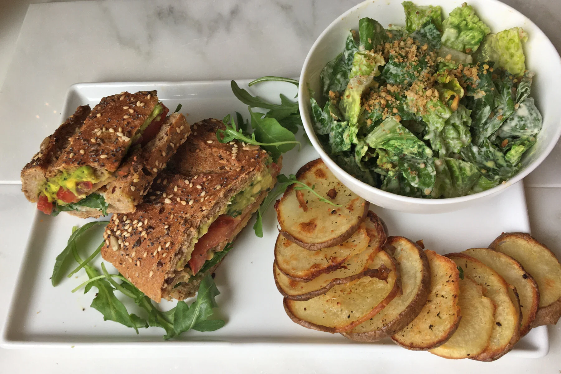 Crispy Tempeh + Roast Garlic Aioli Sandwich