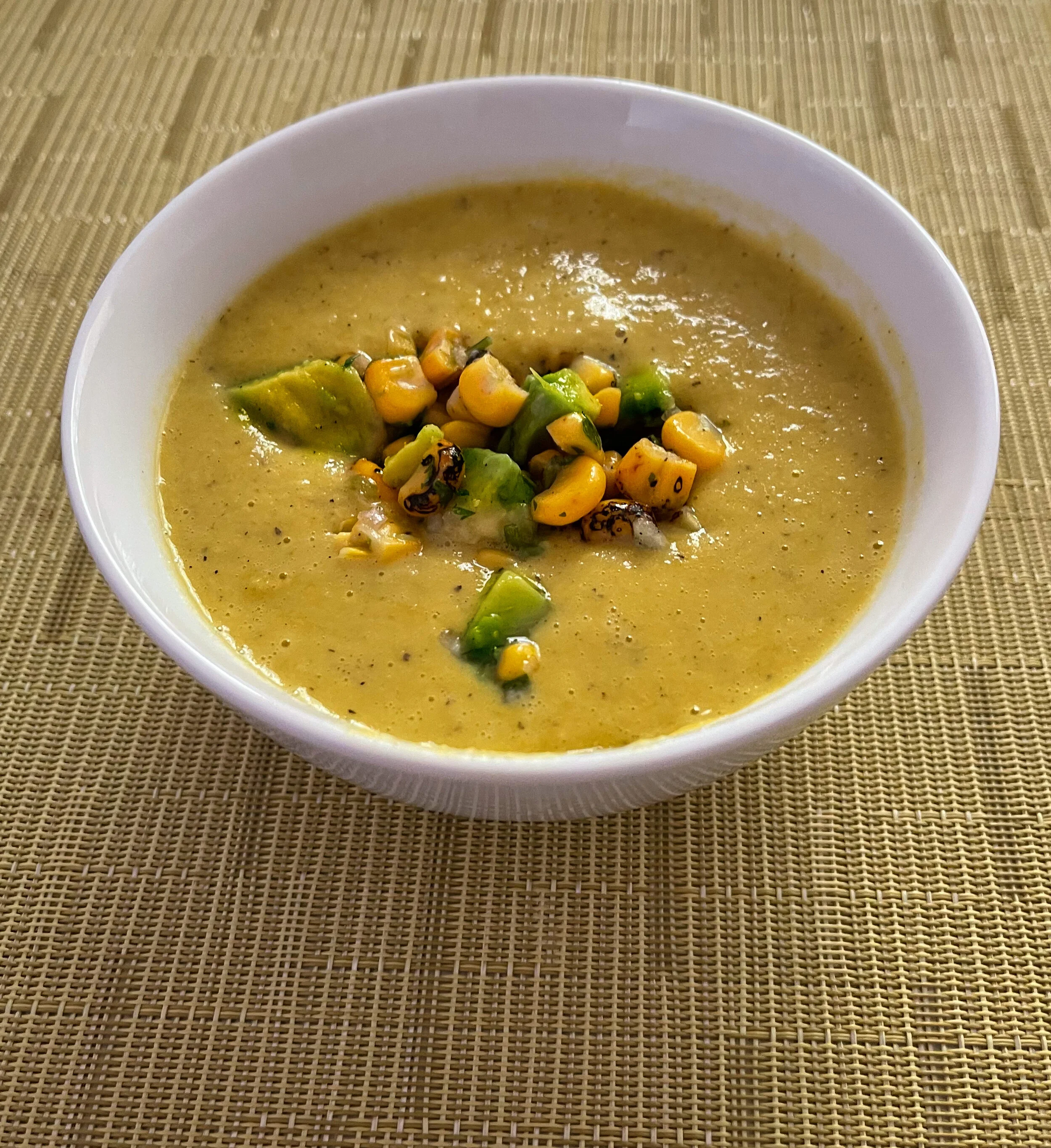 Nola's Corn Soup + Roasted Corn Guacamole