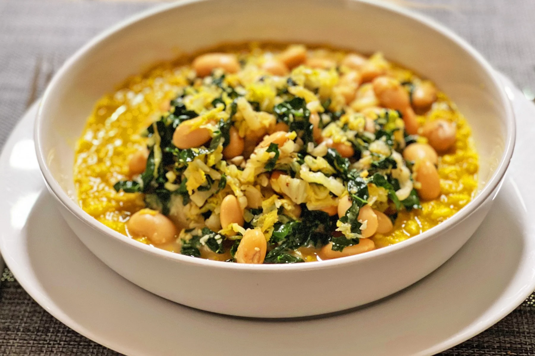 Cabbage, Kale + Garlicky White Bean Stir Fry