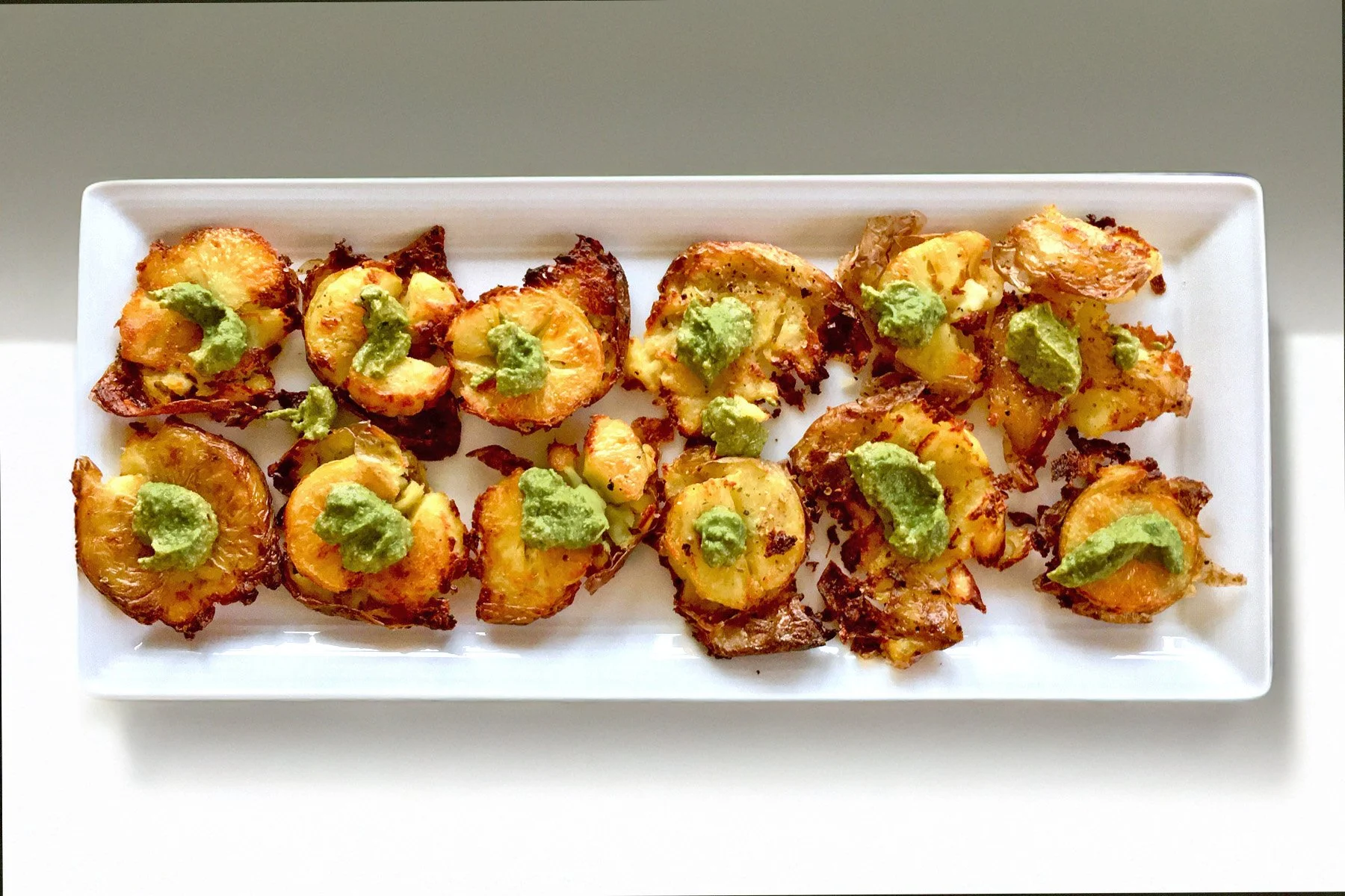 Smashed Potatoes + Chimichurri Sauce