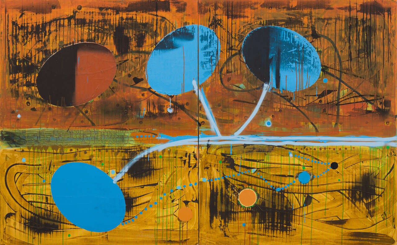 Water Course . acrylic and ilmenite on canvas . 150 x 240 cm