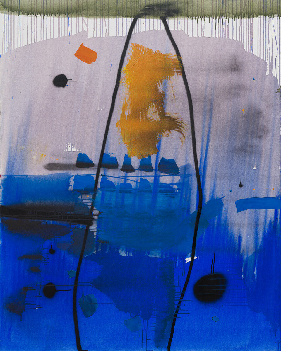 Blue Latitude . acrylic and ilmenite on canvas . 150 x 120 cm