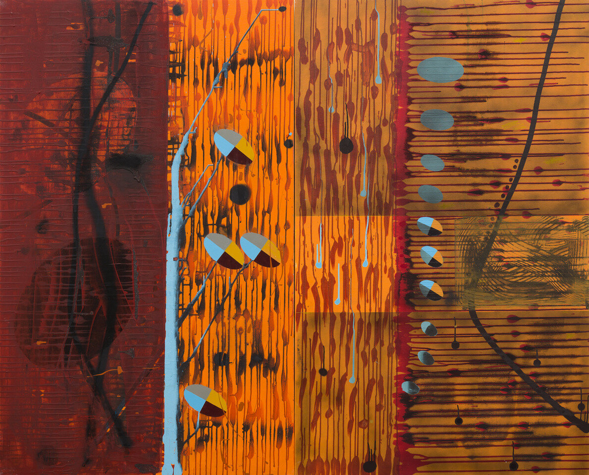 Nomad Lines . acrylic and ilmenite on canvases . 160 x 200 cm