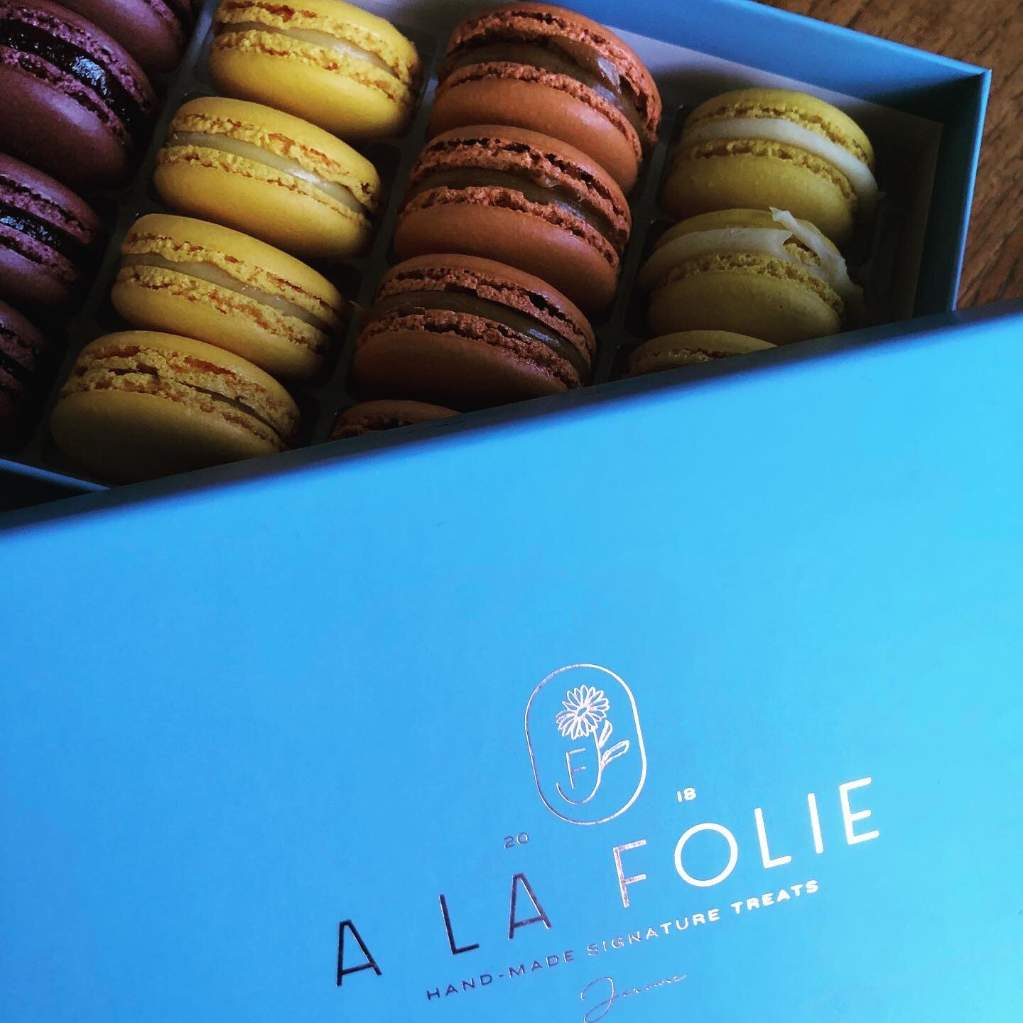 Who says you can&rsquo;t get authentic macarons outside of Paris?! Thanks @paulstrabbing &amp; @noelashby for these wonderful treats from @alafolieco  #francophile #travelforfood #patisserie #frenchmacarons