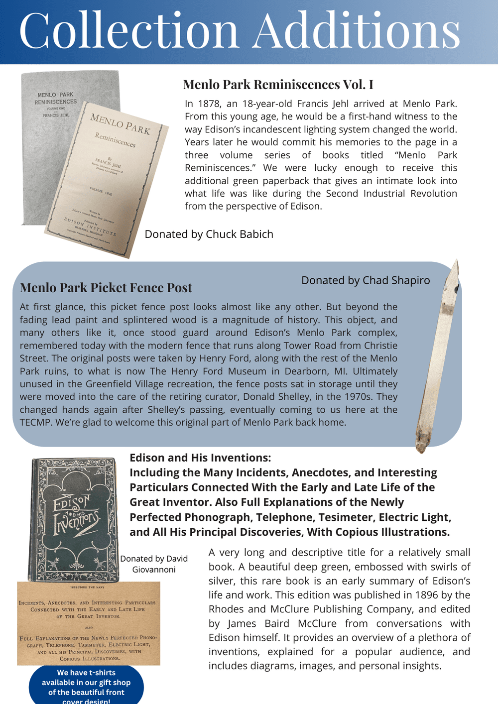 Museum News — Thomas Edison Center at Menlo Park