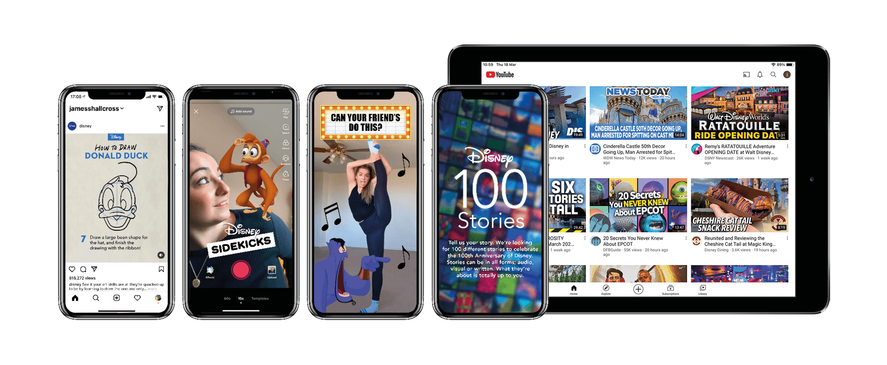 Using different functionality of social platforms to allow customers to play and engage with Disney creative. Allowing them to have fun and tell their story using all the famous characters and music.