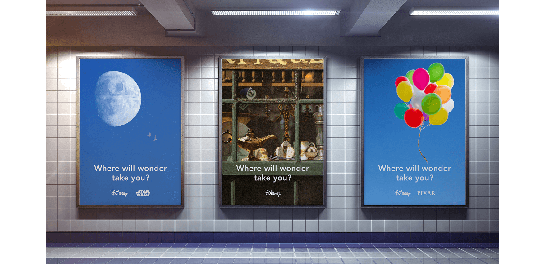 Teaser posters will kick off the campaign and reference the different areas of the The Walt Disney Company as ideas and inspiration
can come from anyone and anything. Posters could be turned into a one-shot video panning between each scene.