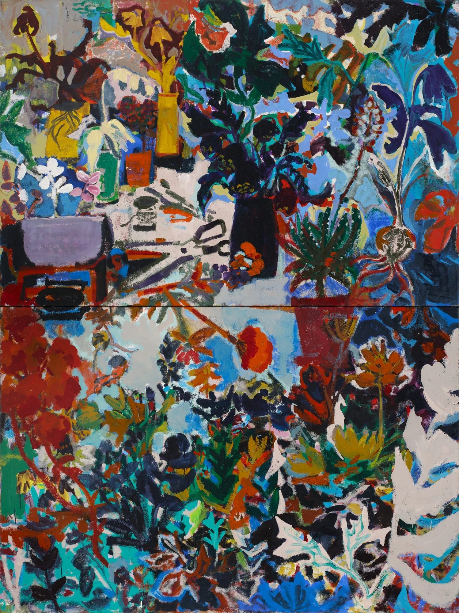   Arrangements , 2026   oil and acrylic on canvas, diptych   80 in. x 60 in. 