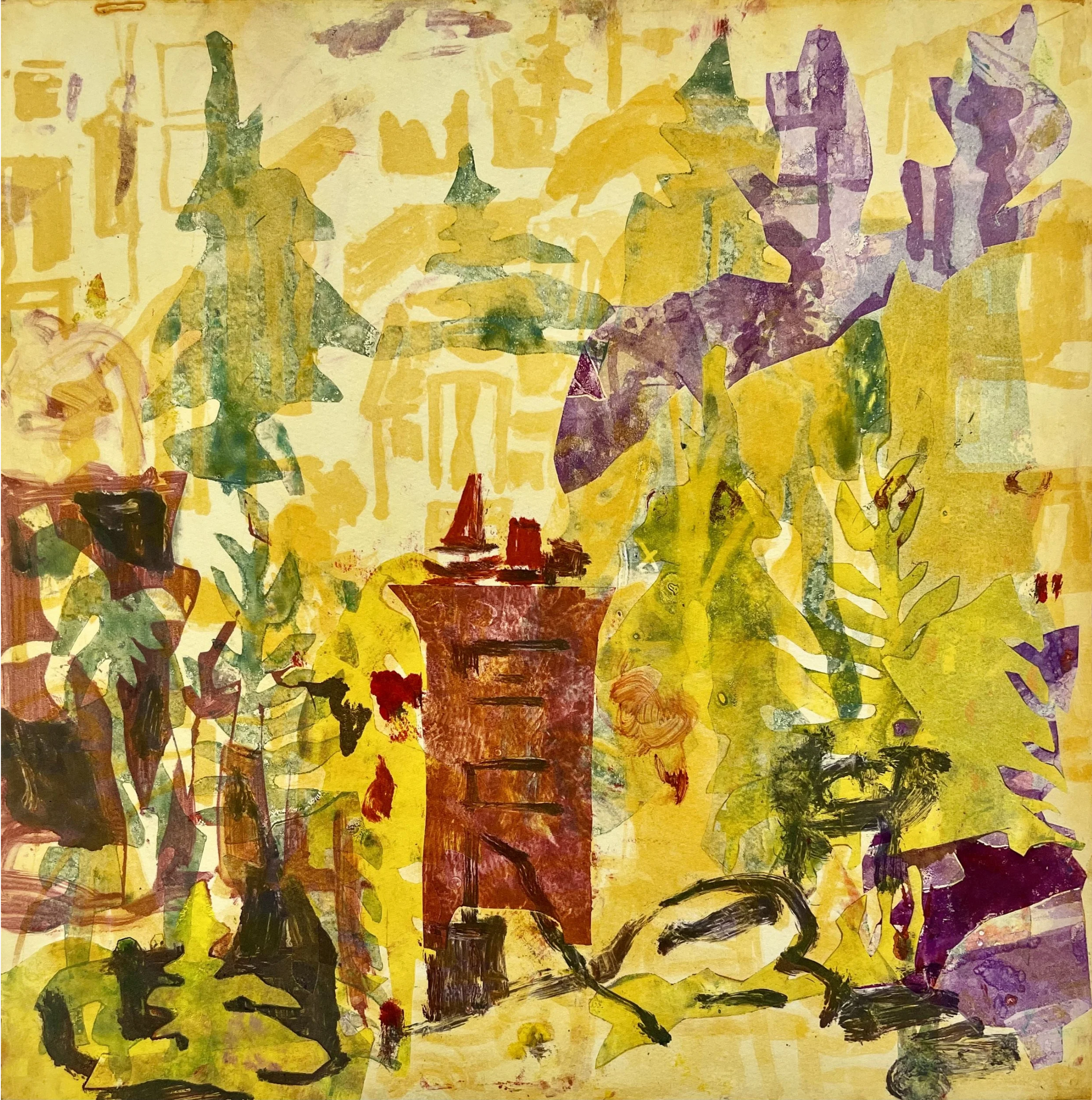  Thought Experiment #16   Monoprint   Paper: 23.5”× 22.5”   Plate:16” sq. 