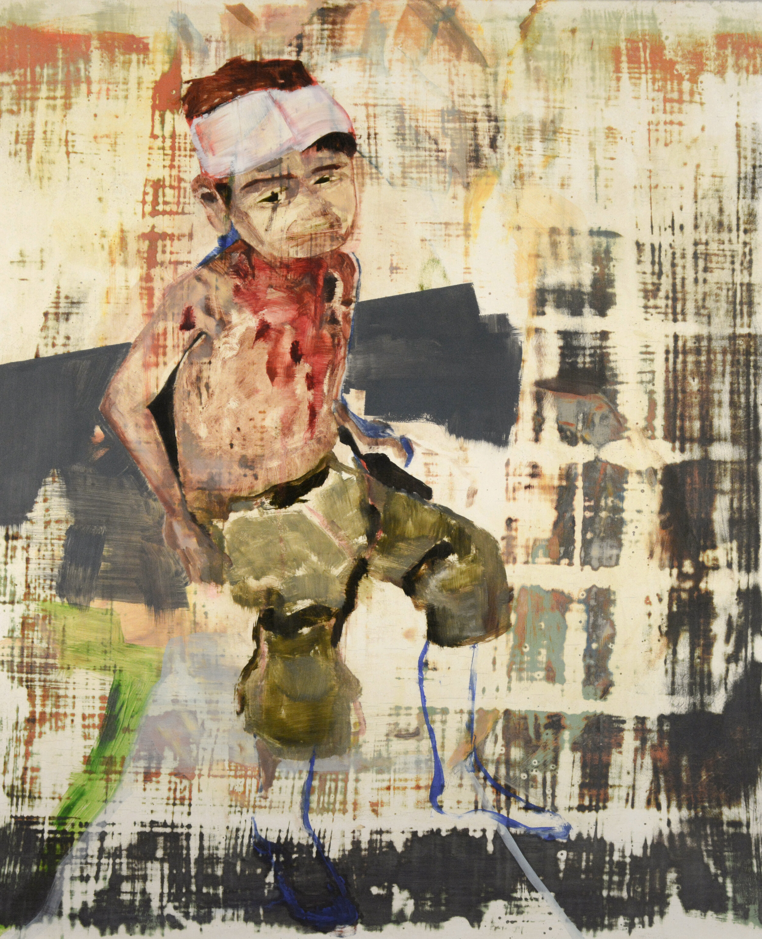   Syria (boy with bandage) , 2014. oil on plywood. 51cm x 61cm 