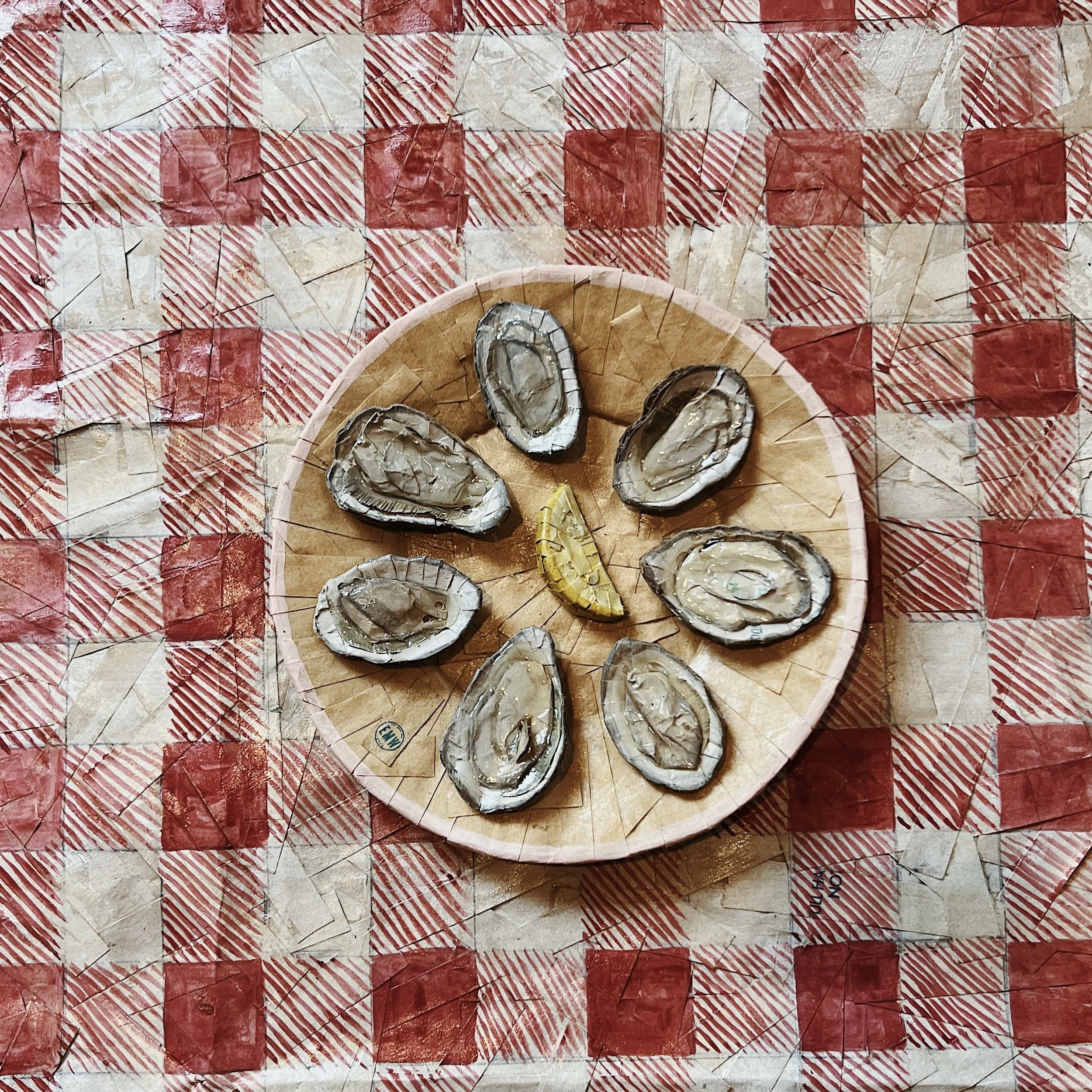 Original Oysters Plate
Cardboard, paint, paper bags
$50