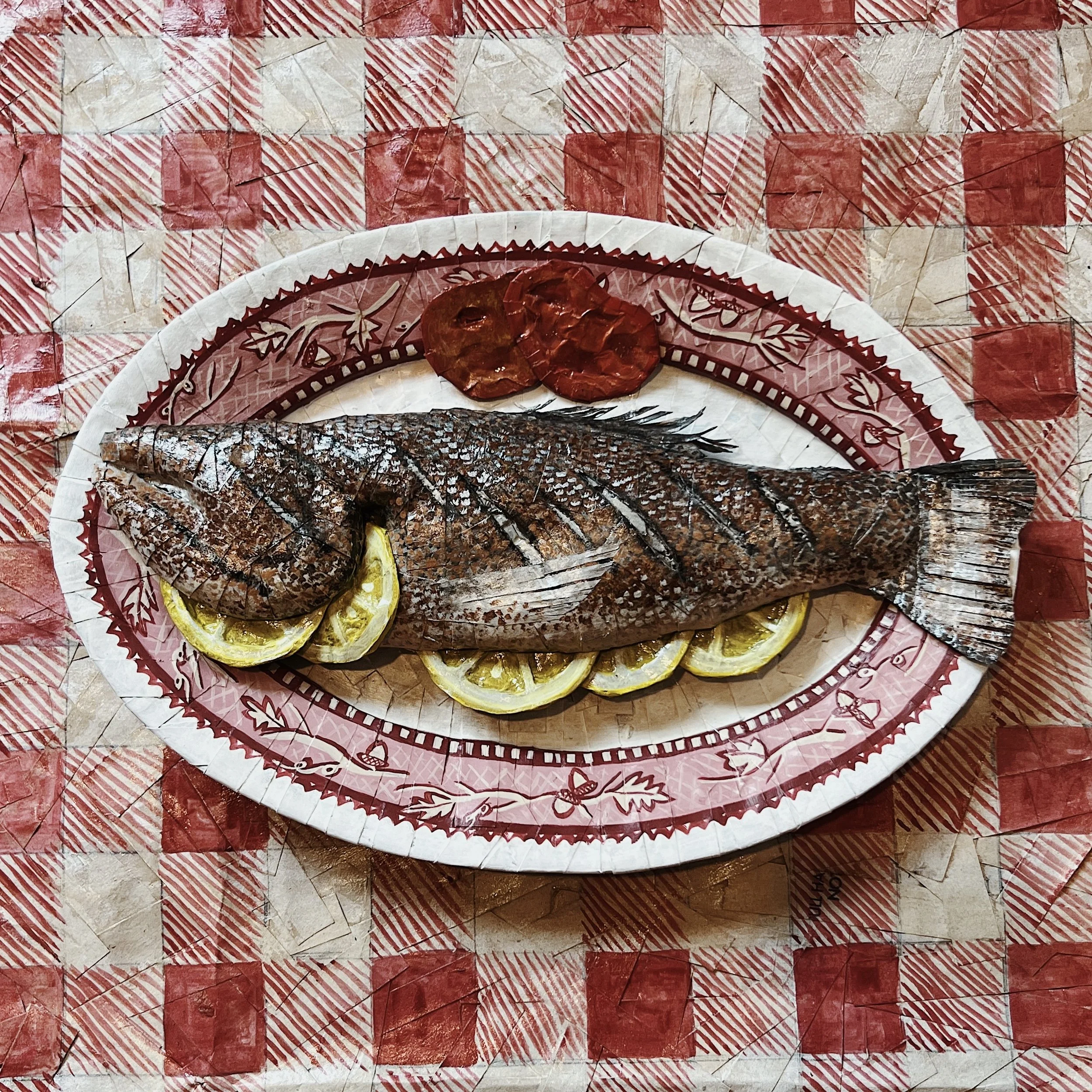Branzino Plate
Cardboard, paint, paper bags
$200