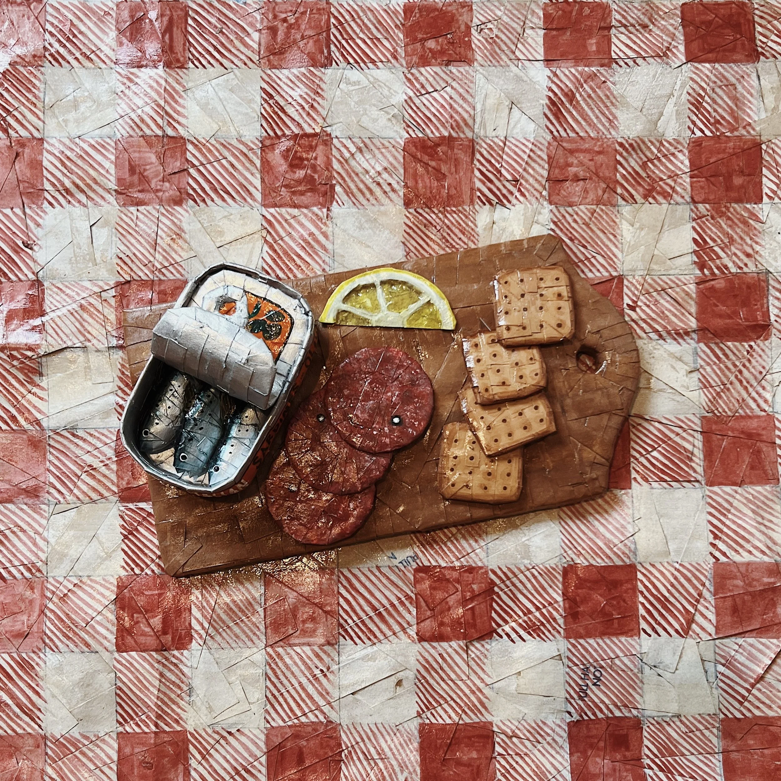 Sardines & Salami Board
Cardboard, paint, paper bags
$200