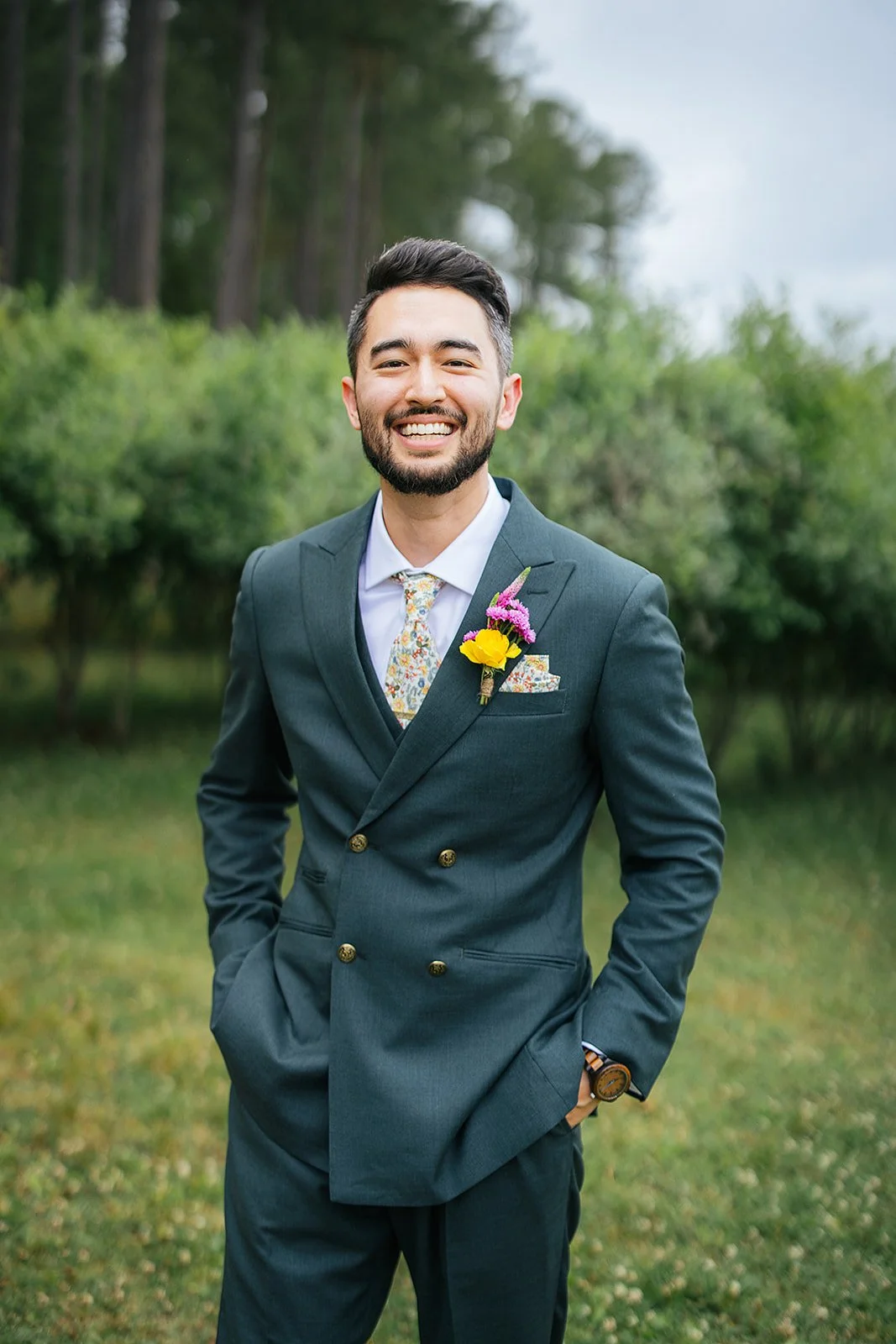 Groom portrait at Honeysuckle Tea House Chapel Hill wedding"