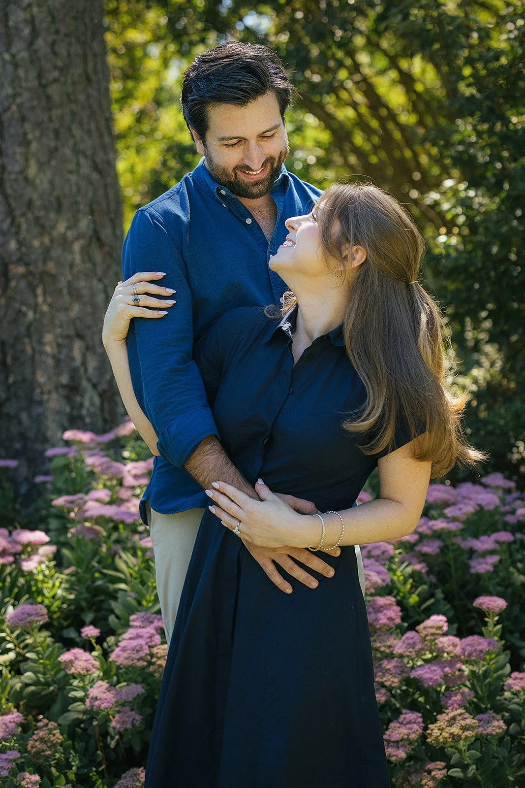 Couple hugging Sarah P Duke Gardens Durham nC