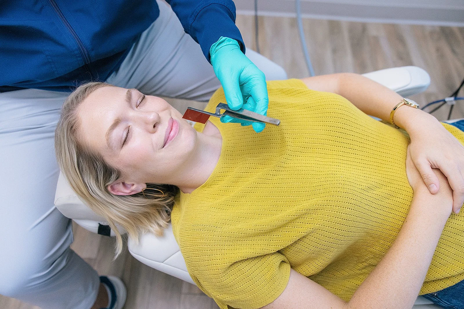 Dentist Looking Into Patient's Mouth Branding Photography Session Durham NC