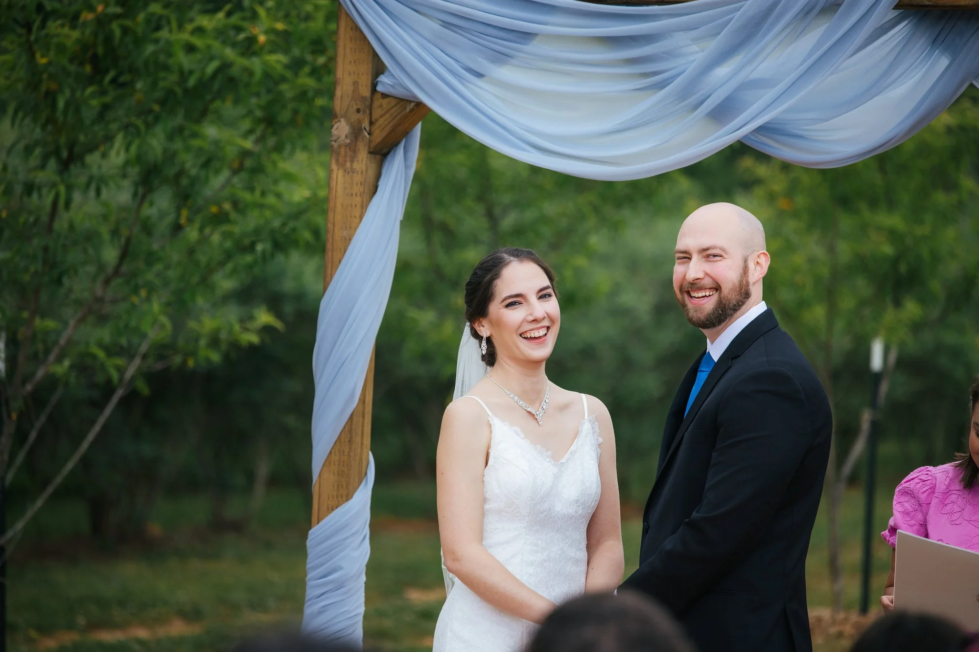 Bride and groom at the altar — Honeysuckle Tea House Chapel Hill NC wedding