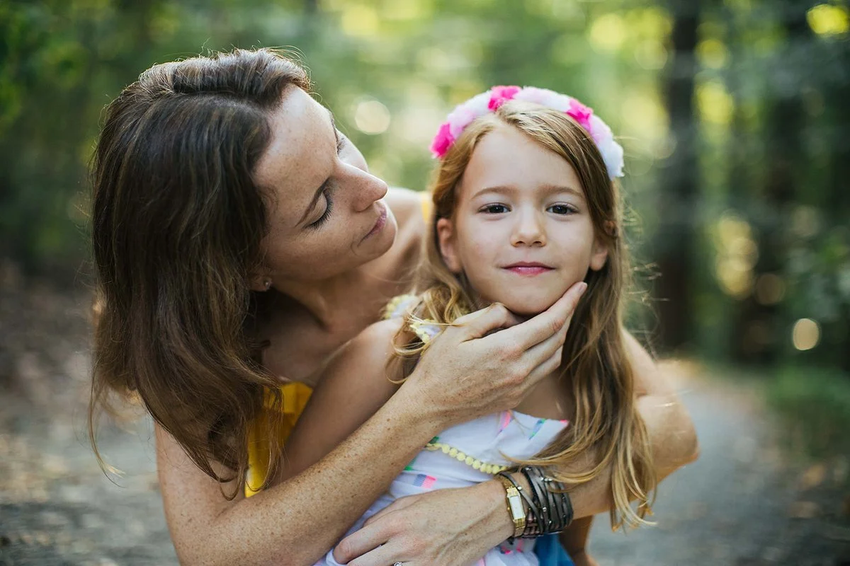 Mother and daughter outside family photo session Chapel Hill NC