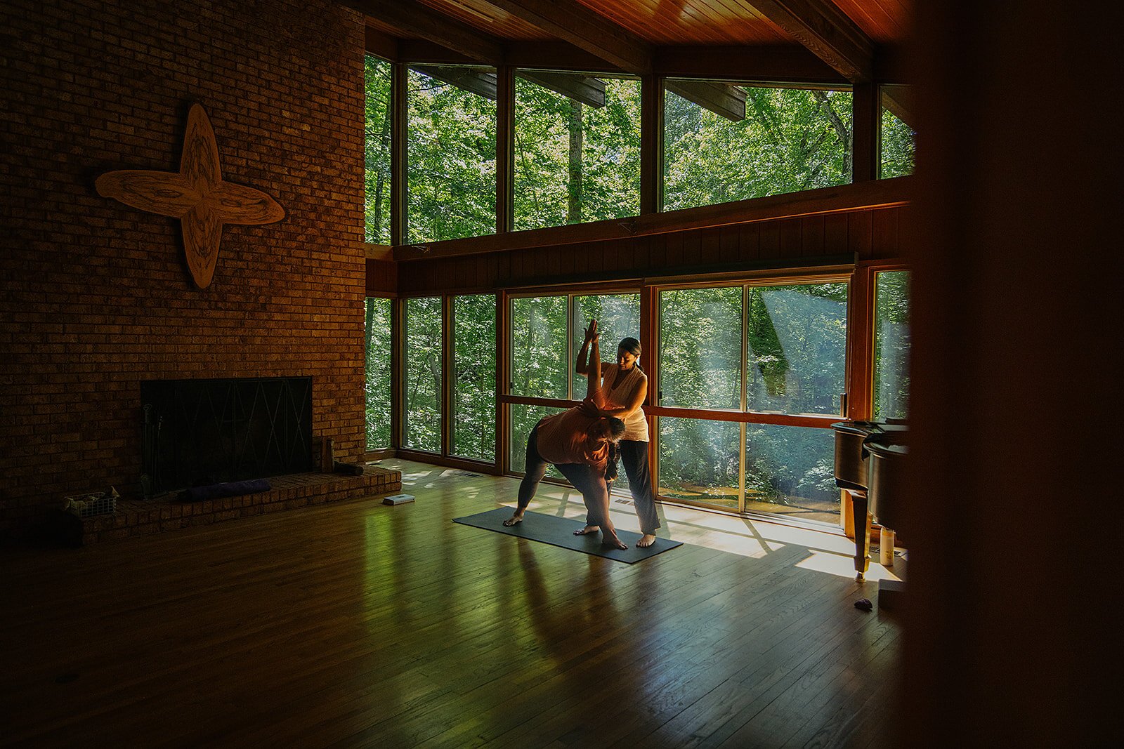 Yoga branding photo of a teacher in golden morning light, Durham
