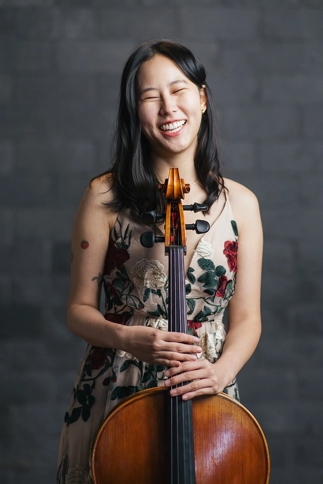 Woman Smiling and Laughing with Cello Branding Session Durham NC