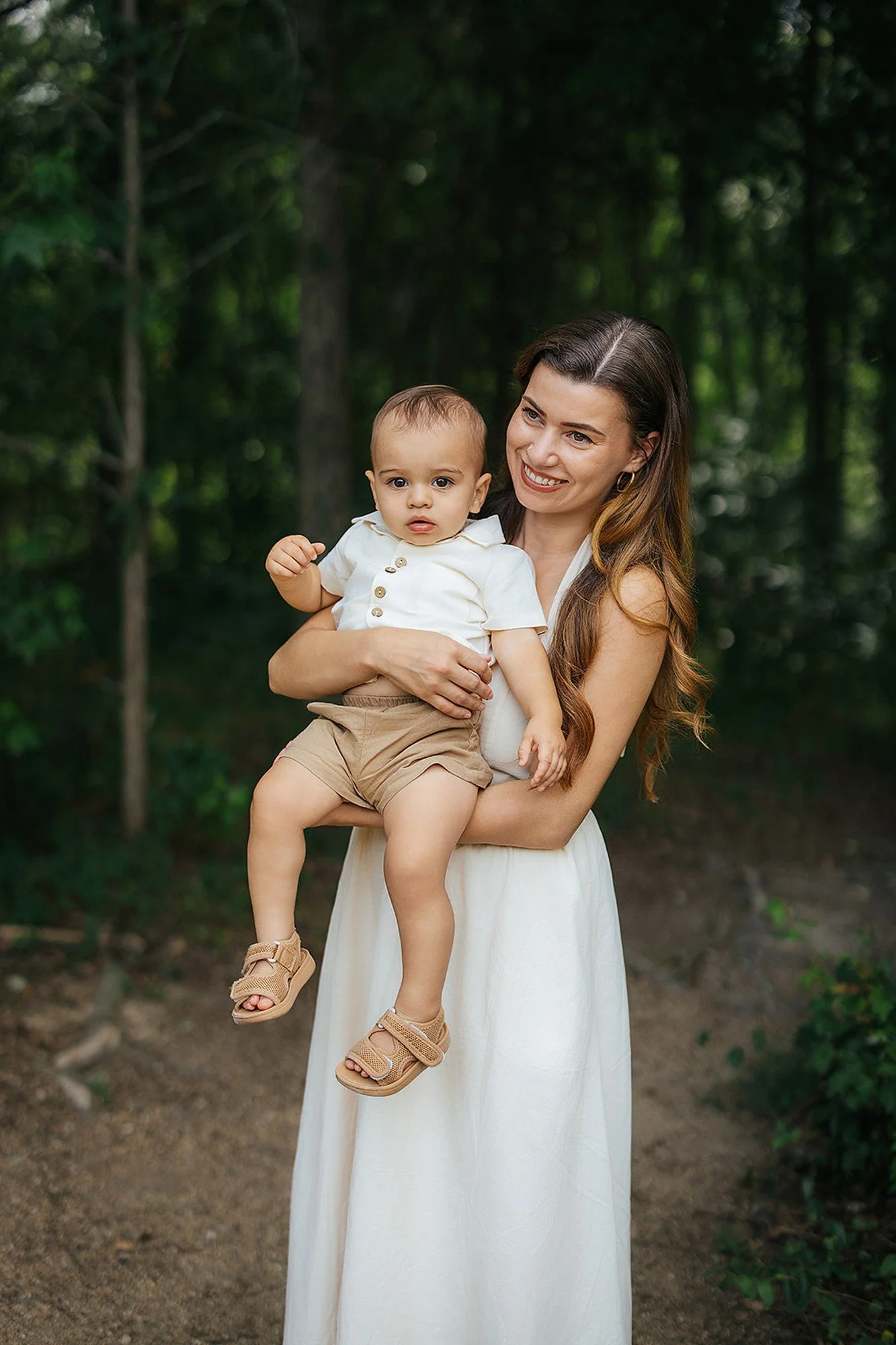 Mom Holding Baby At Blackwood Farm Park Durham NC