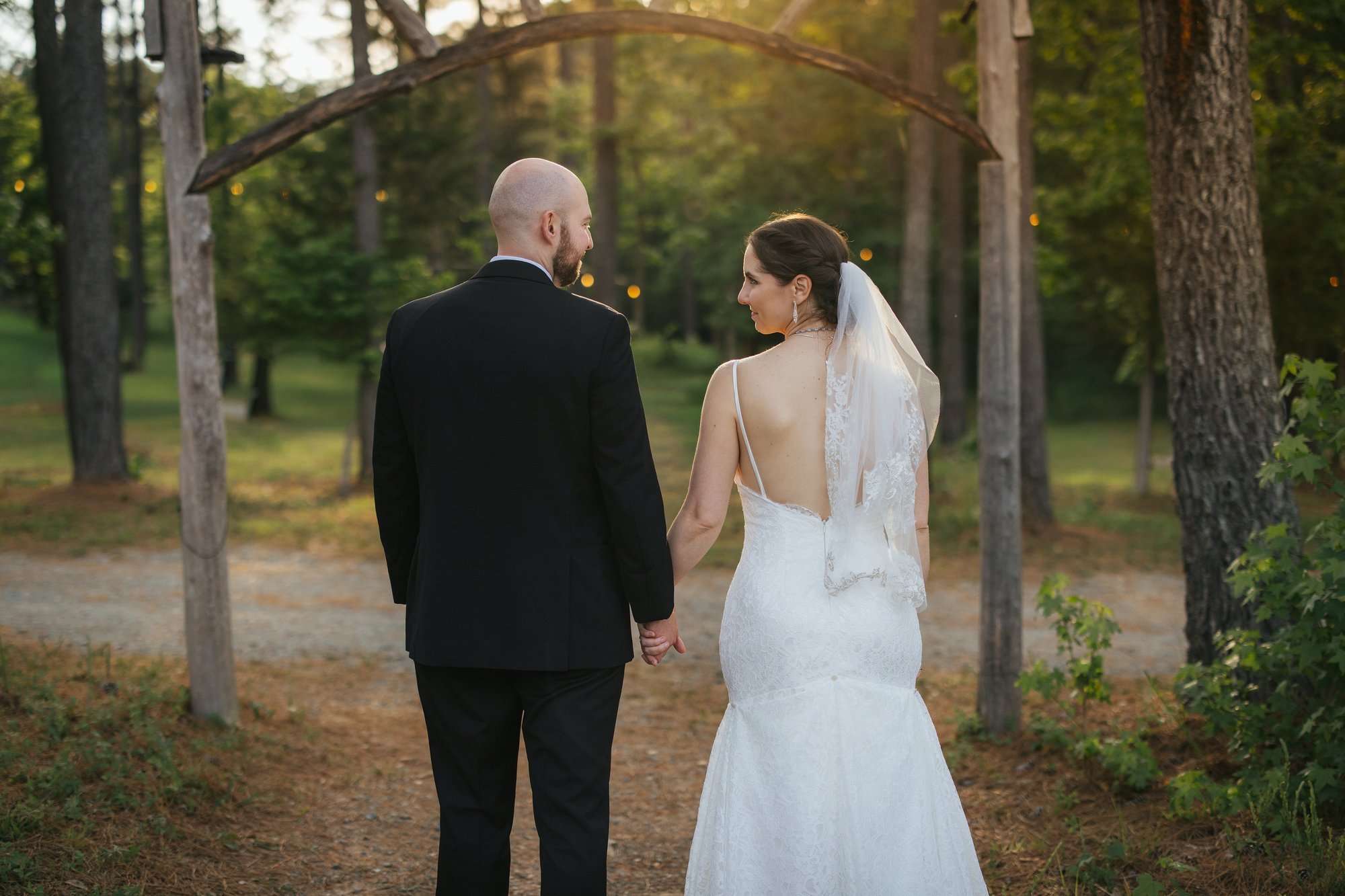Bride and groom golden hour portrait — Honeysuckle Tea House Chapel Hill