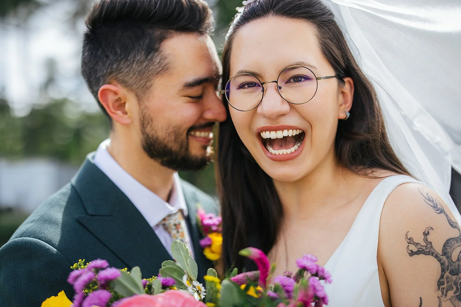 Candid wedding photography Durham NC — couple laughing