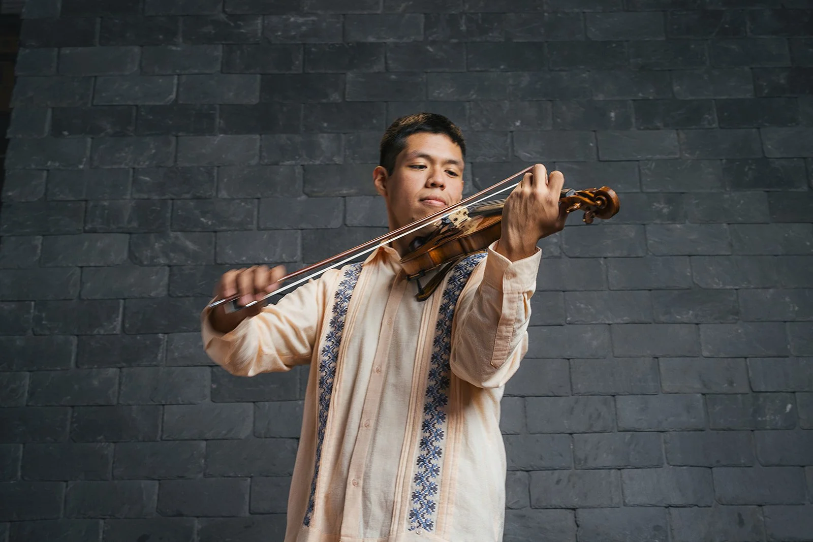 Man Playing Violin During Branding Session In Durham NC