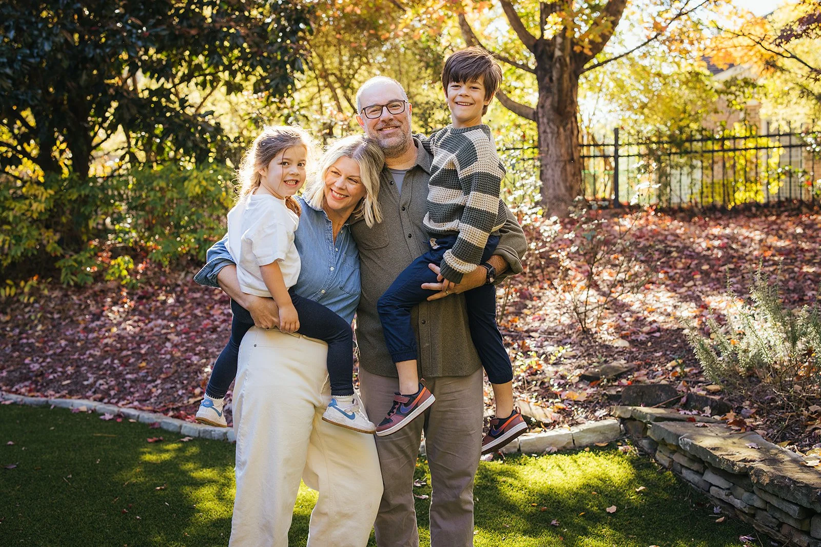 Family of Four Family Portrait in Backyard