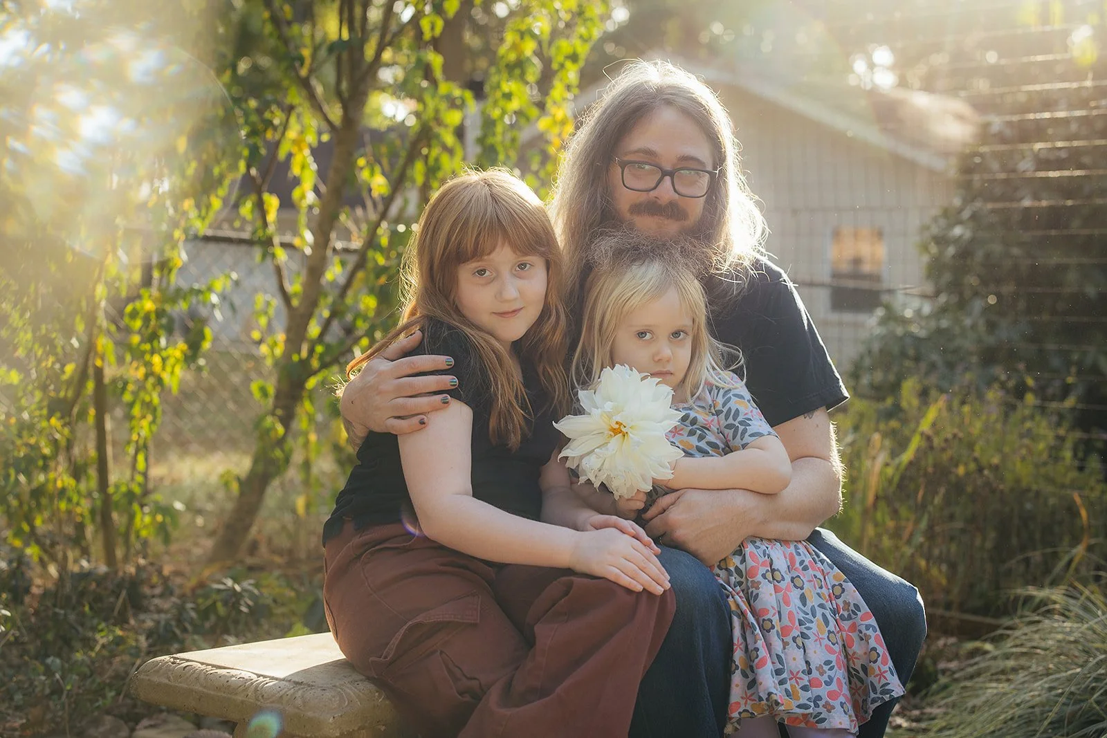 Dad with Two Young Daughters Family Photography