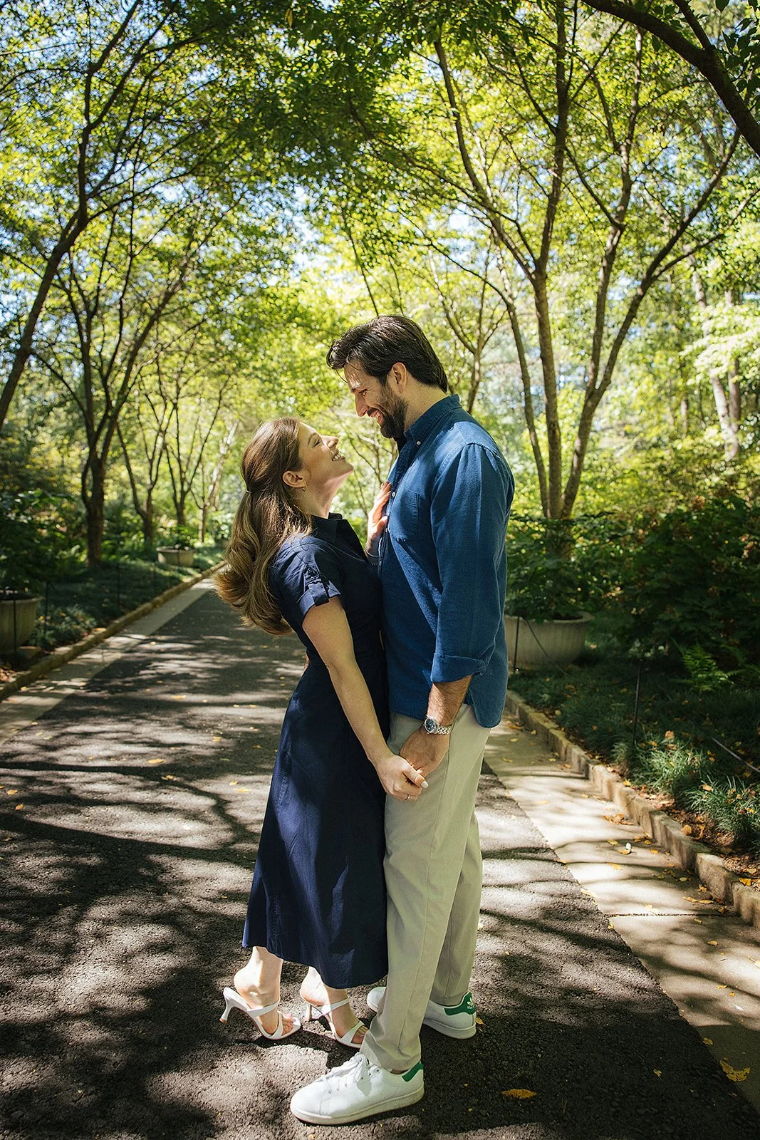 Couple smiling at each other Sarah P Duke Gardens