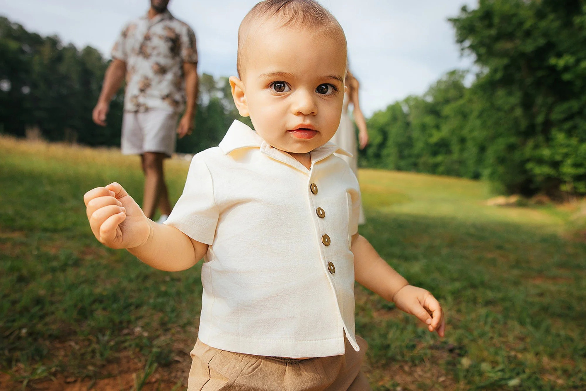 Young Boy Outside in Grass Golden Light